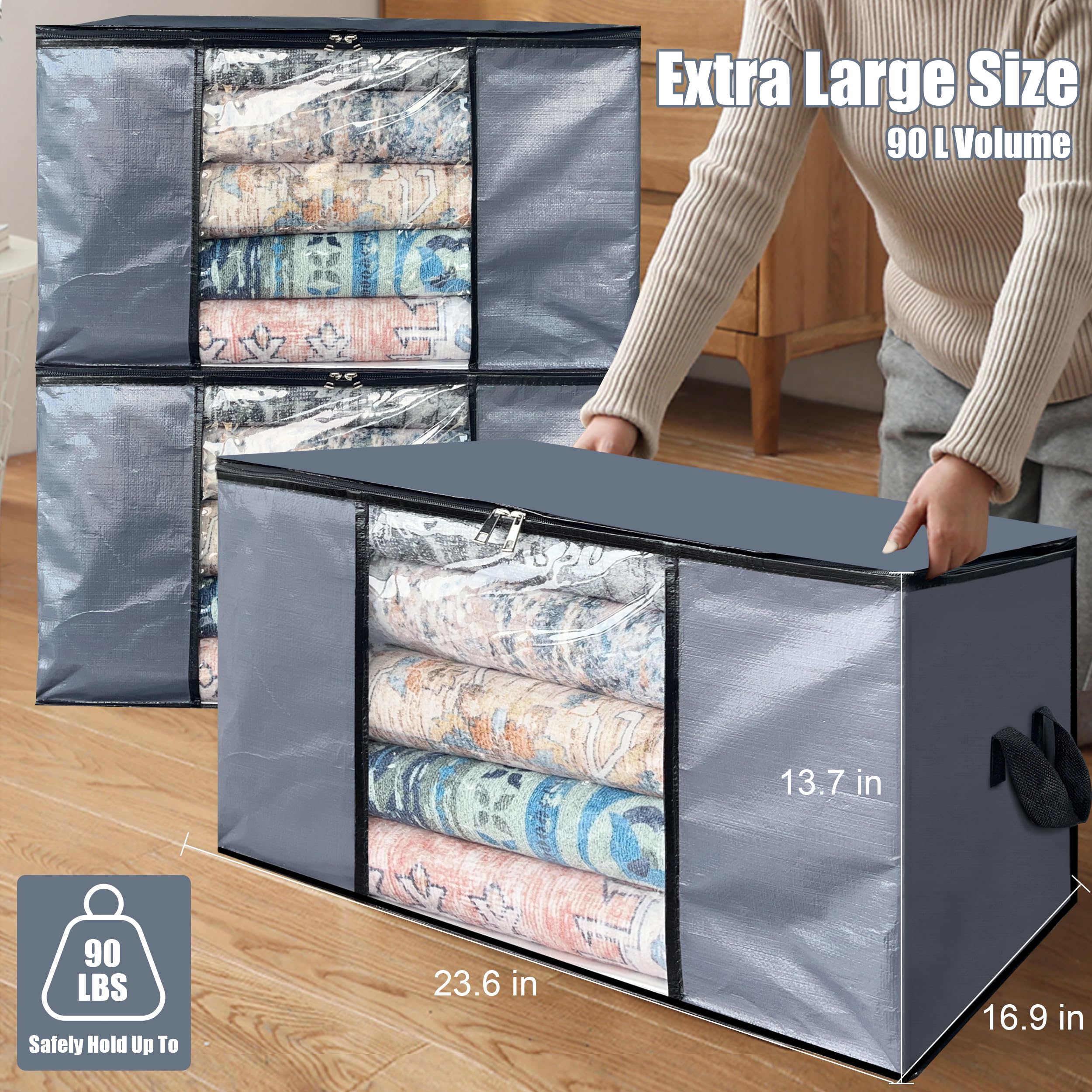 6 Pack 90L Heavy Duty Moving Bags with Reinforced Handles - Space Saving Storage for Moving & Travel
