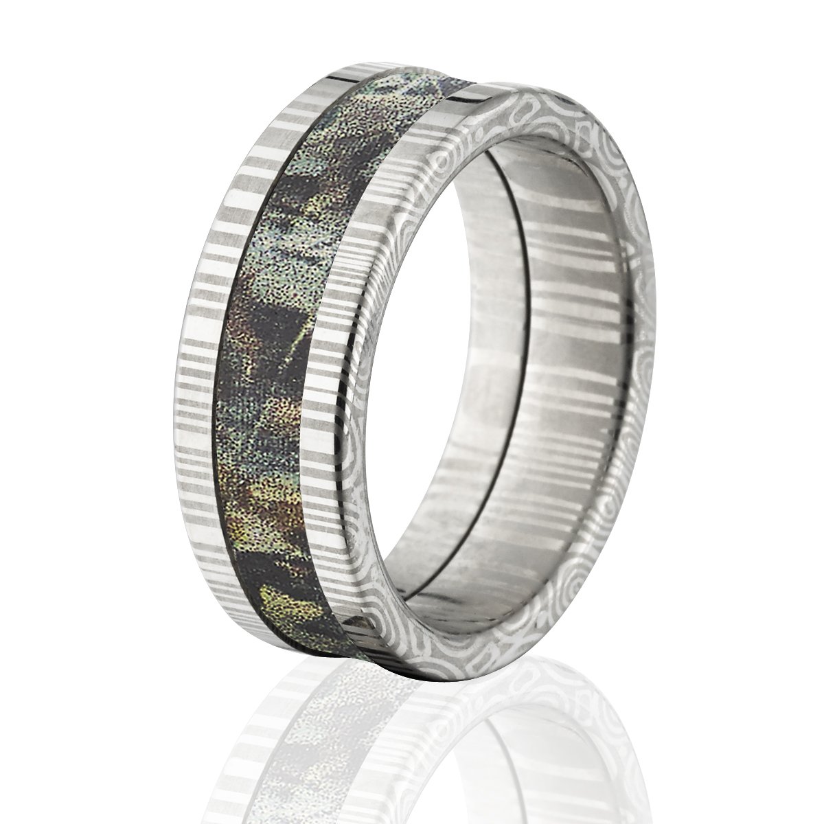 Camo Wedding Rings for Men - Damascus Steel Camo Rings with Realtree Timber Pattern - Durable Outdoor Hunting & Adventure Wedding Bands - Perfect for Hunters, Military, and Nature Lovers