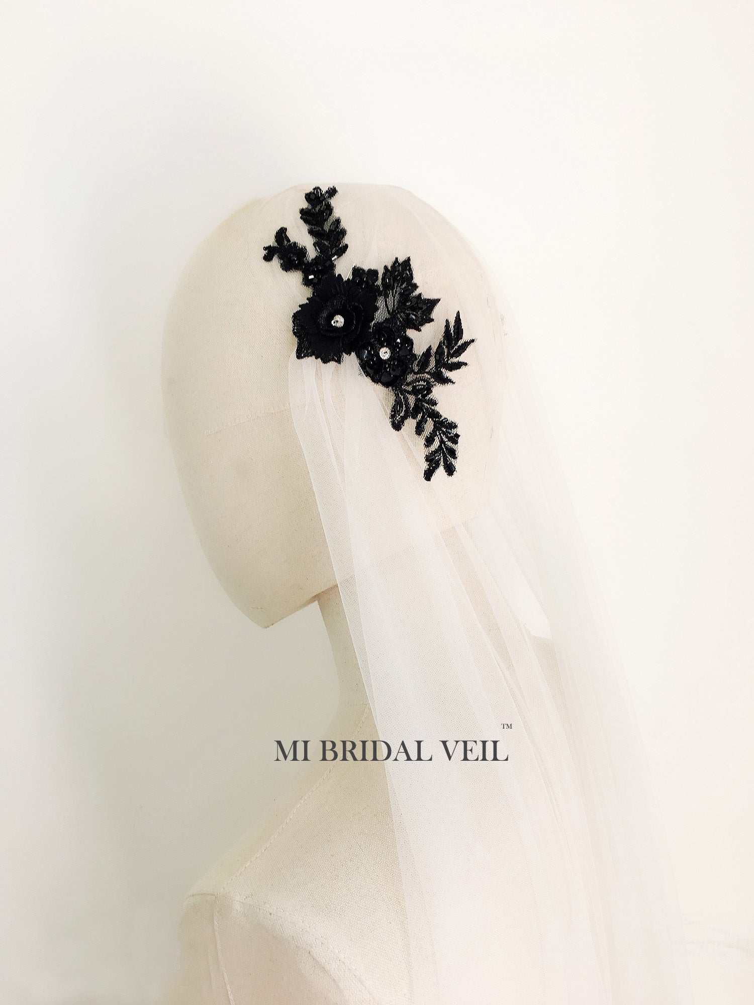 Juliet Cap Wedding Veil - Vintage Style Beaded Black Bridal Veil with Boho Charm | Perfect for Vintage Weddings, Boho Bridal Looks & Romantic Ceremonies