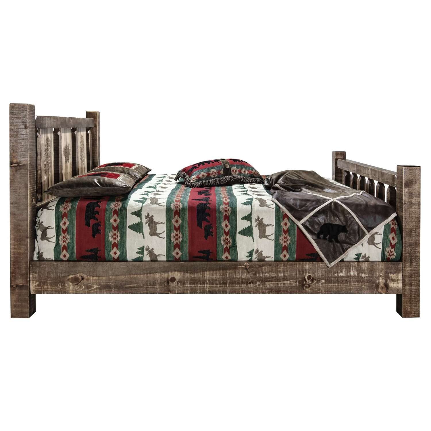 Montana Homestead Queen Size Bed Frame - Solid Pine Wood with Stained & Lacquered Finish - Rustic Farmhouse Bedroom Furniture for Master Bedroom or Guest Room