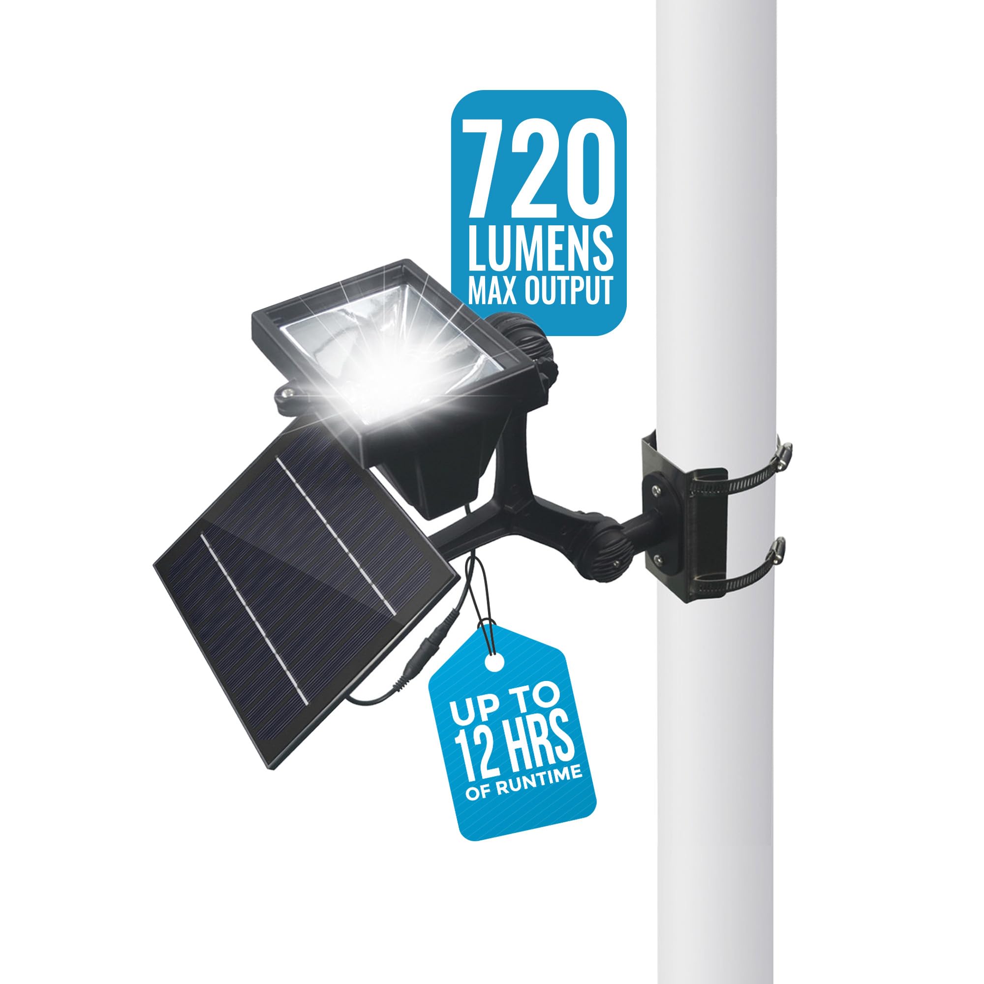Solar Flag Pole Light - 720 Lumens LED Outdoor Flag Light with Adjustable Clamp (Fits 2