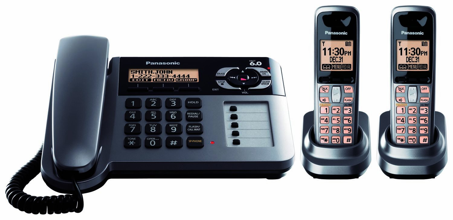 Panasonic KX-TG1062M DECT 6.0 Corded/Cordless Phone System with Digital Answering Machine - 2 Handsets, Metallic Gray - Ideal for Home & Office Communication