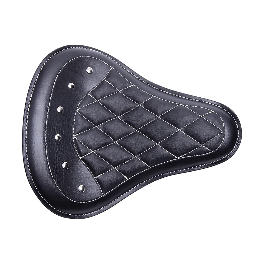 DREAMIZER Sportster Bobber Solo Seat - Universal Motorcycle Springer Seat for Harley Chopper & Custom Bikes - Black Rhombus Pattern - Perfect for Cafe Racers and Urban Cruising