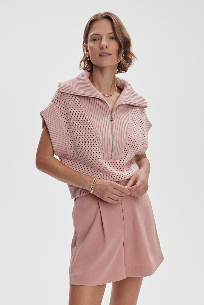 Varley Mila Half Zip Knit Sweater - Women's Pale Mauve Pullover for Casual Wear, Office & Fall Outfits