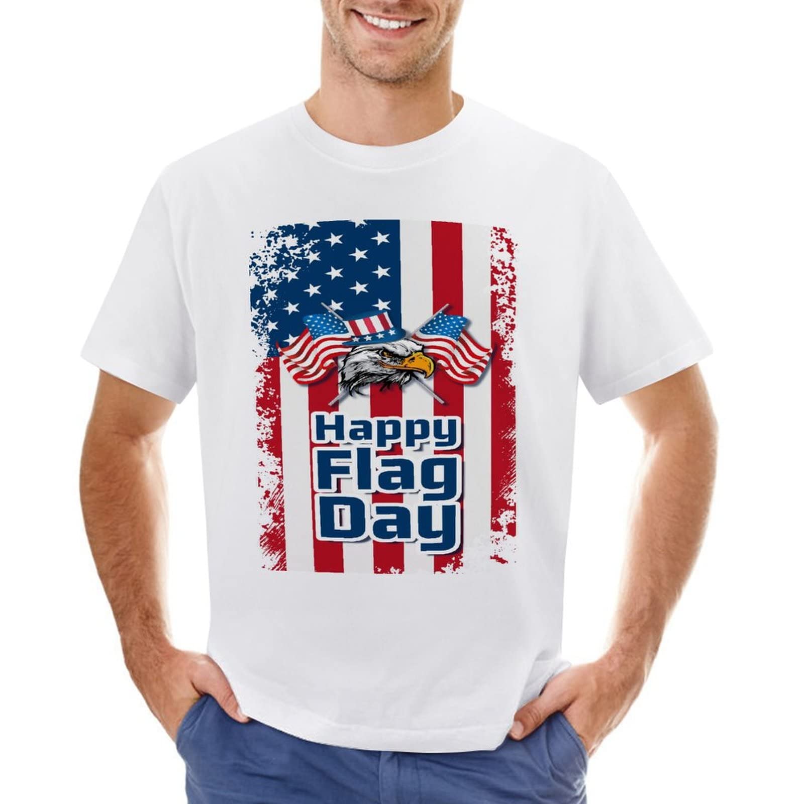 CHFUKEW Patriotic American Flag Star Graphic T-Shirt for Men - 100% Cotton Breathable Short Sleeve Tee - Perfect for Flag Day Celebrations, 4th of July & Patriotic Events