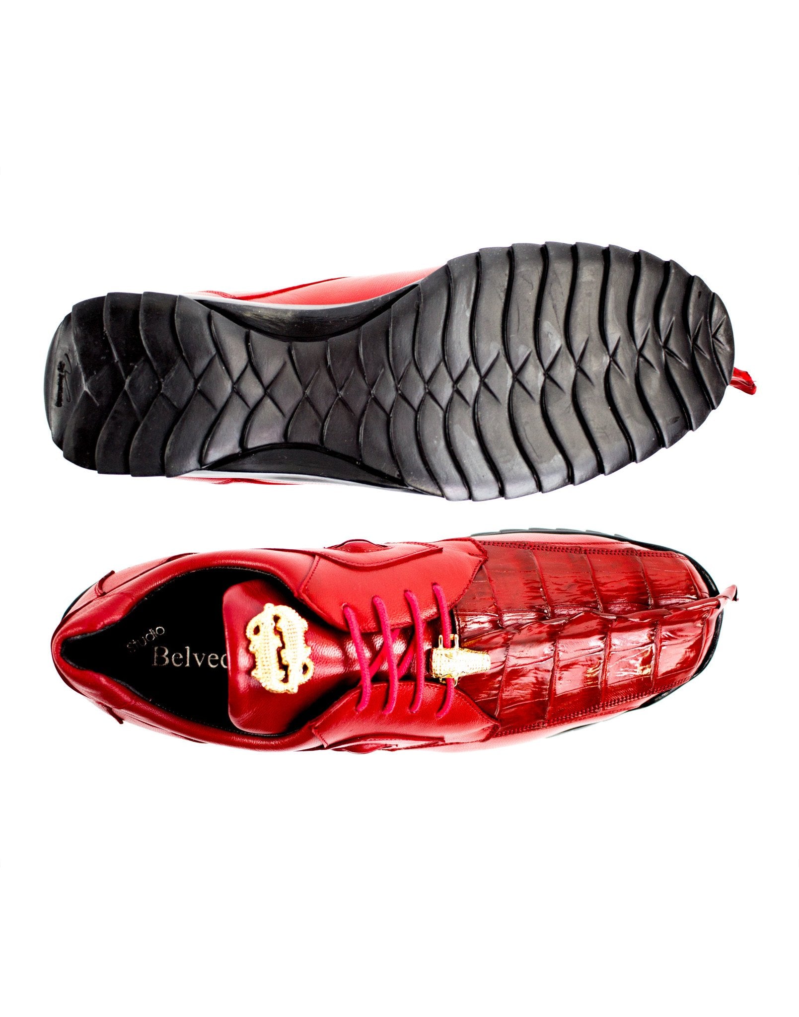 Belvedere Vasco Genuine Hornback Crocodile & Soft Calf Leather Sneakers in Red (336122) - Luxury Men's Dress Shoes for Formal Occasions & Business Events