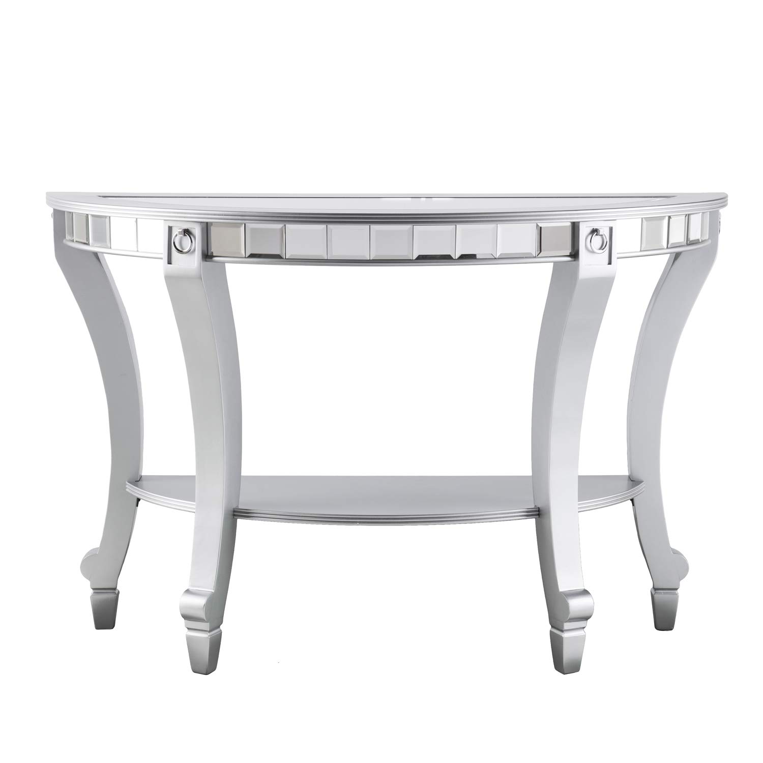 SEI Furniture Lindsay Glam Mirrored Demilune Console Table - Silver Finish Entryway Hallway Table for Home Decor & Living Room