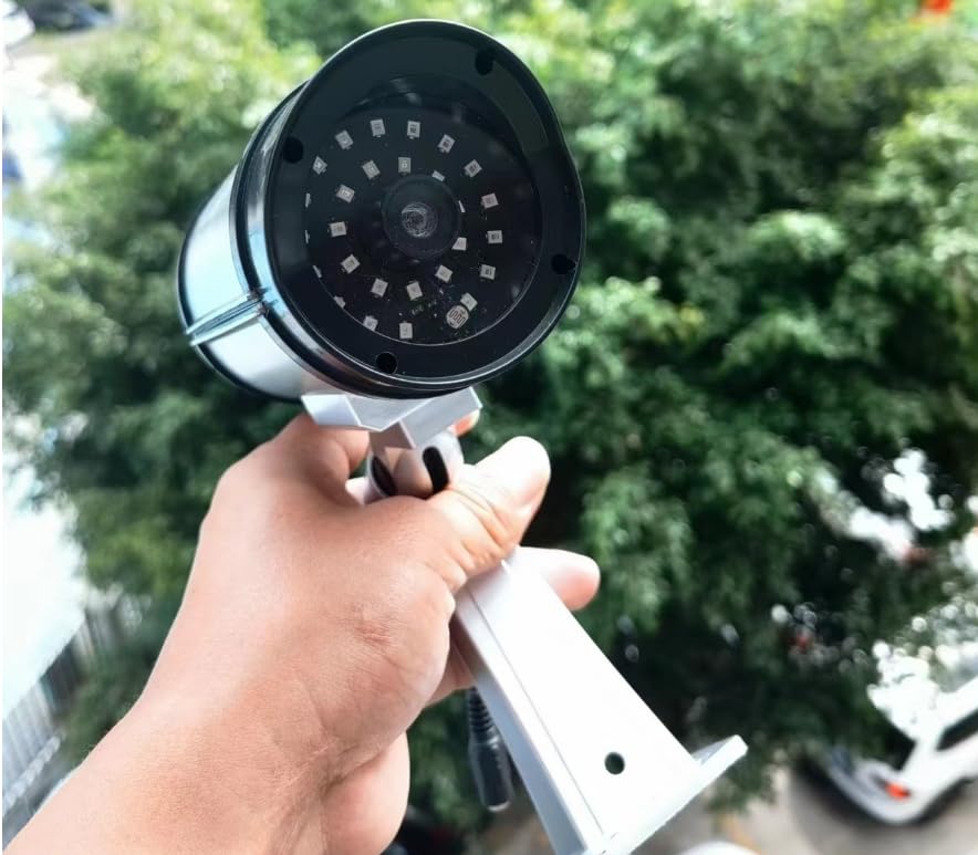 Solar-Powered Red LED Dummy Security Camera - Fake CCTV with Motion Detection to Deter Intruders, Dogs & Burglars | Ideal for Home, Garden, Warehouse & Office Surveillance