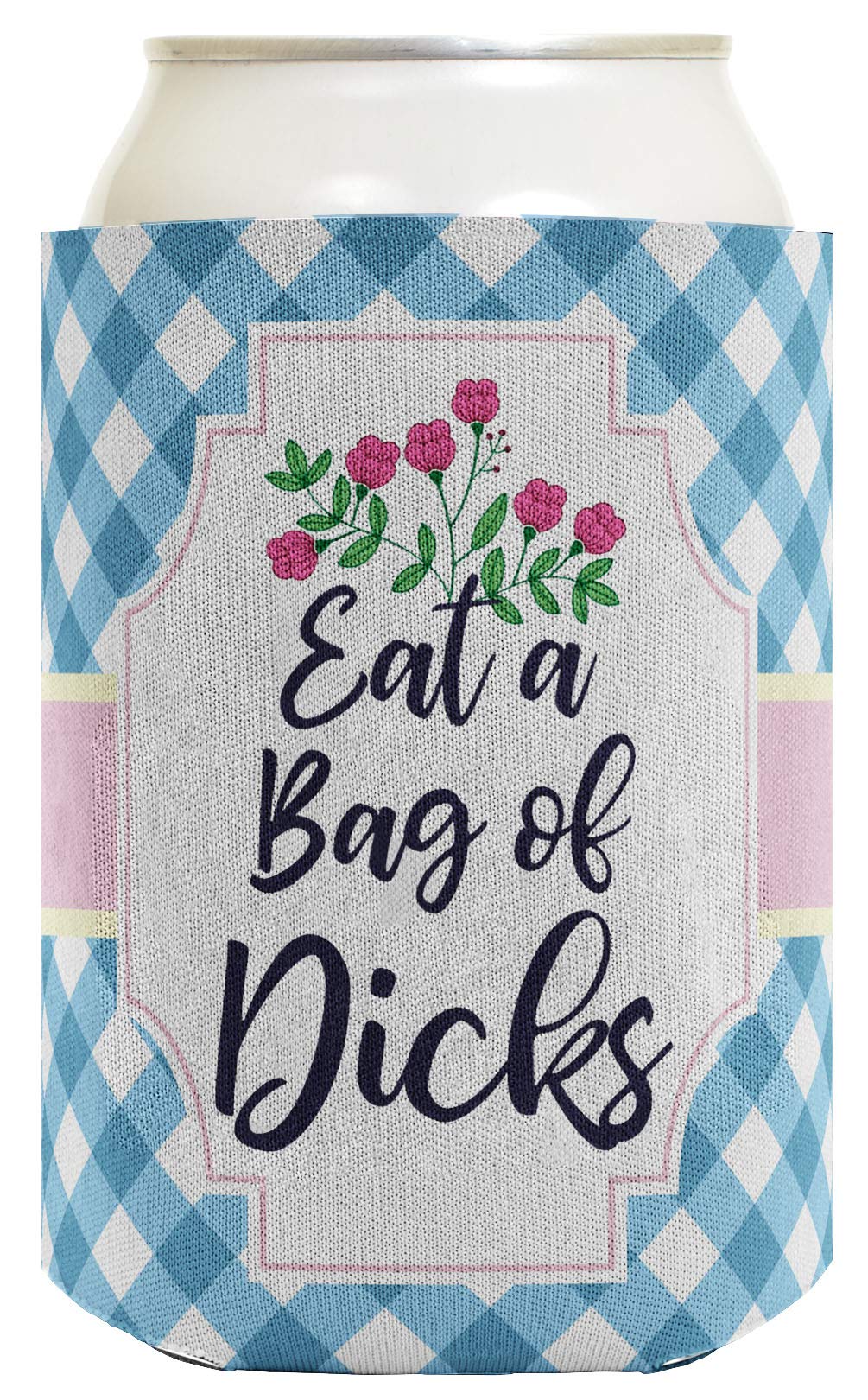 Best Friend Gift for Women - 2-Pack Eat A Bag Of Dicks Can Coolers in Blue Plaid - Perfect for Parties, BBQs, and Outdoor Gatherings