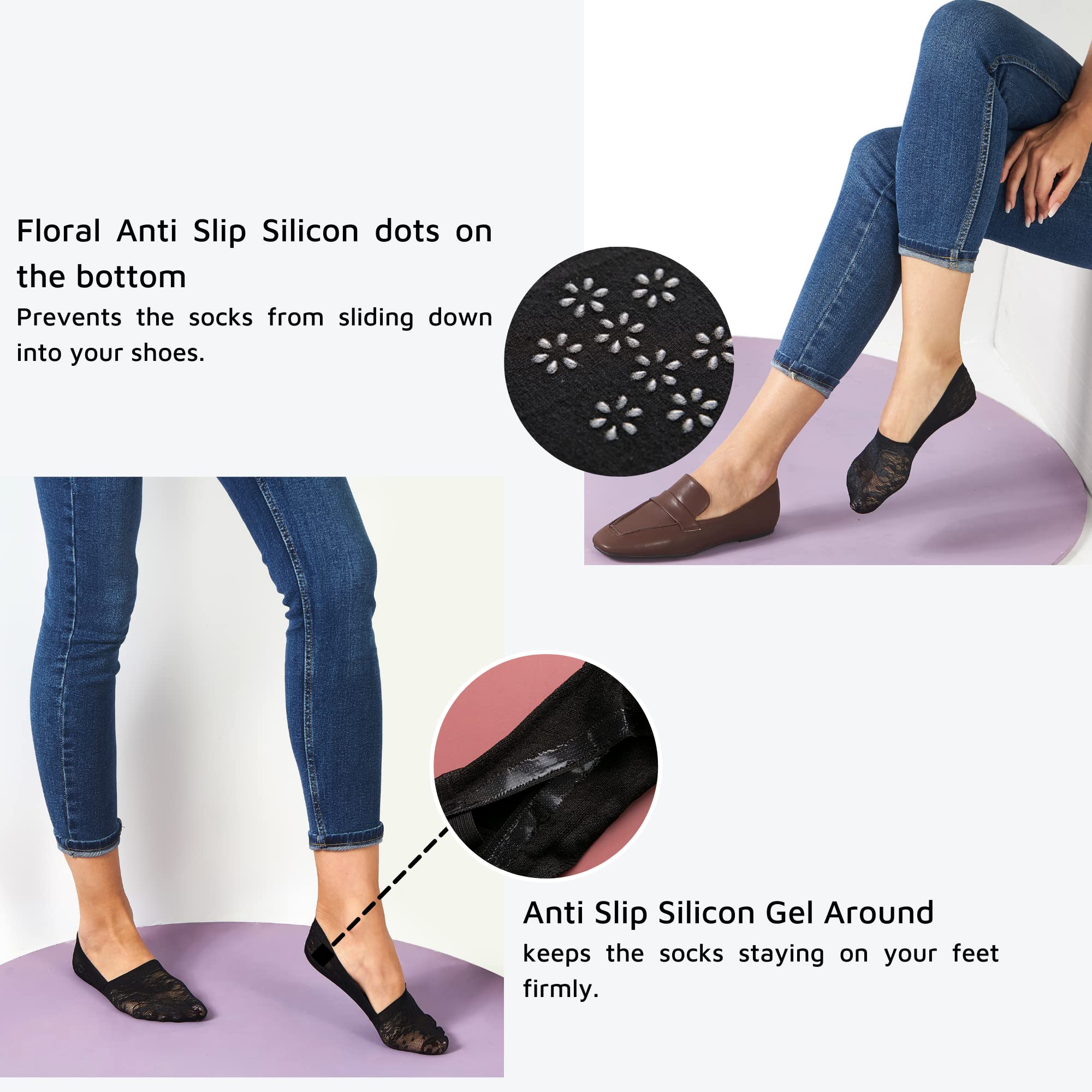 Flammi Women's No Show Liner Socks - Anti Slip Cotton Invisible Socks for Sneakers & Loafers | Comfortable Hidden Socks for Everyday Wear, Workouts & Casual Outfits