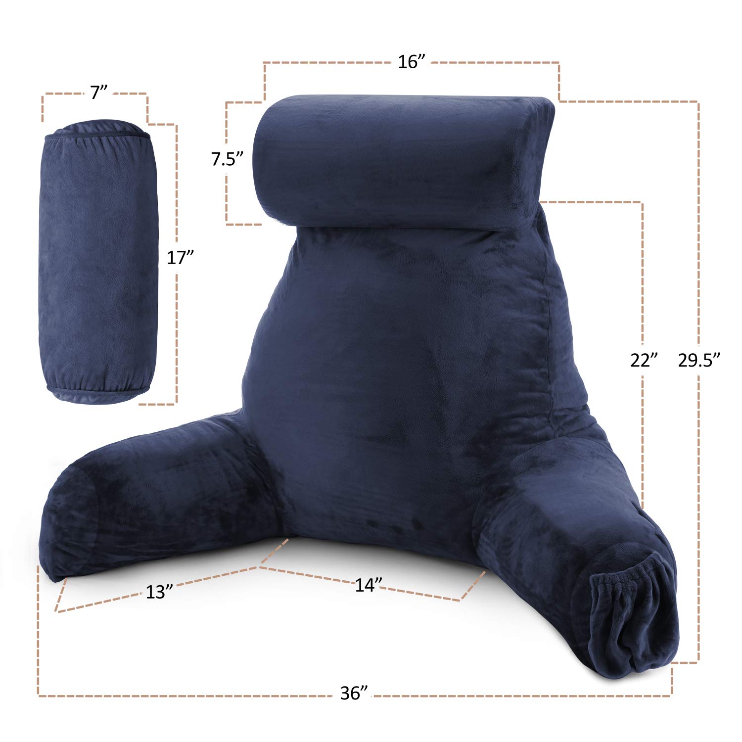 Nestl Reading Pillow Large Bed Pillow - Shredded Memory Foam Back Support Pillow for Sitting in Bed, Reading & Relaxing - Navy Blue Chair Pillow with Pockets - Perfect for Bed Rest, Arm Support & Cozy Reading Sessions