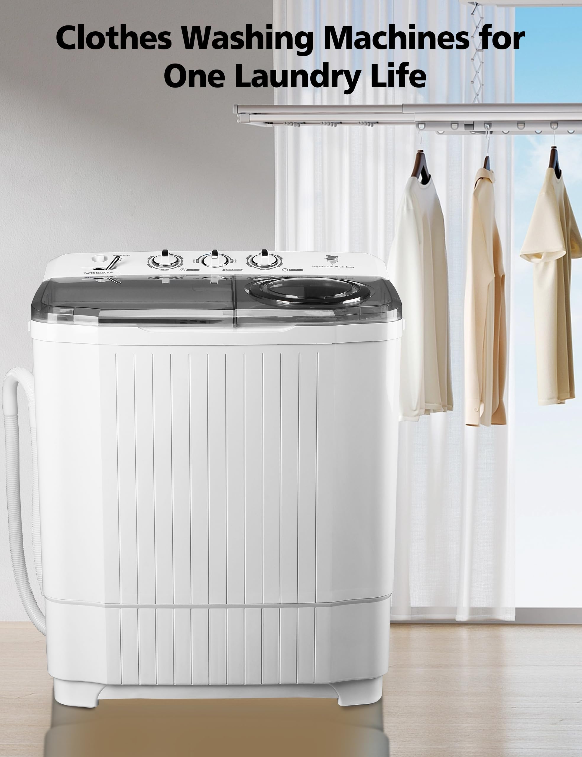 28Lbs Twin Tub Semi-Automatic Washing Machine with Drain Pump - Portable Laundry Washer & Spin Dryer for Home, Apartment, Dorm & RV Use - Perfect for Small Spaces, Camping & Off-Grid Living