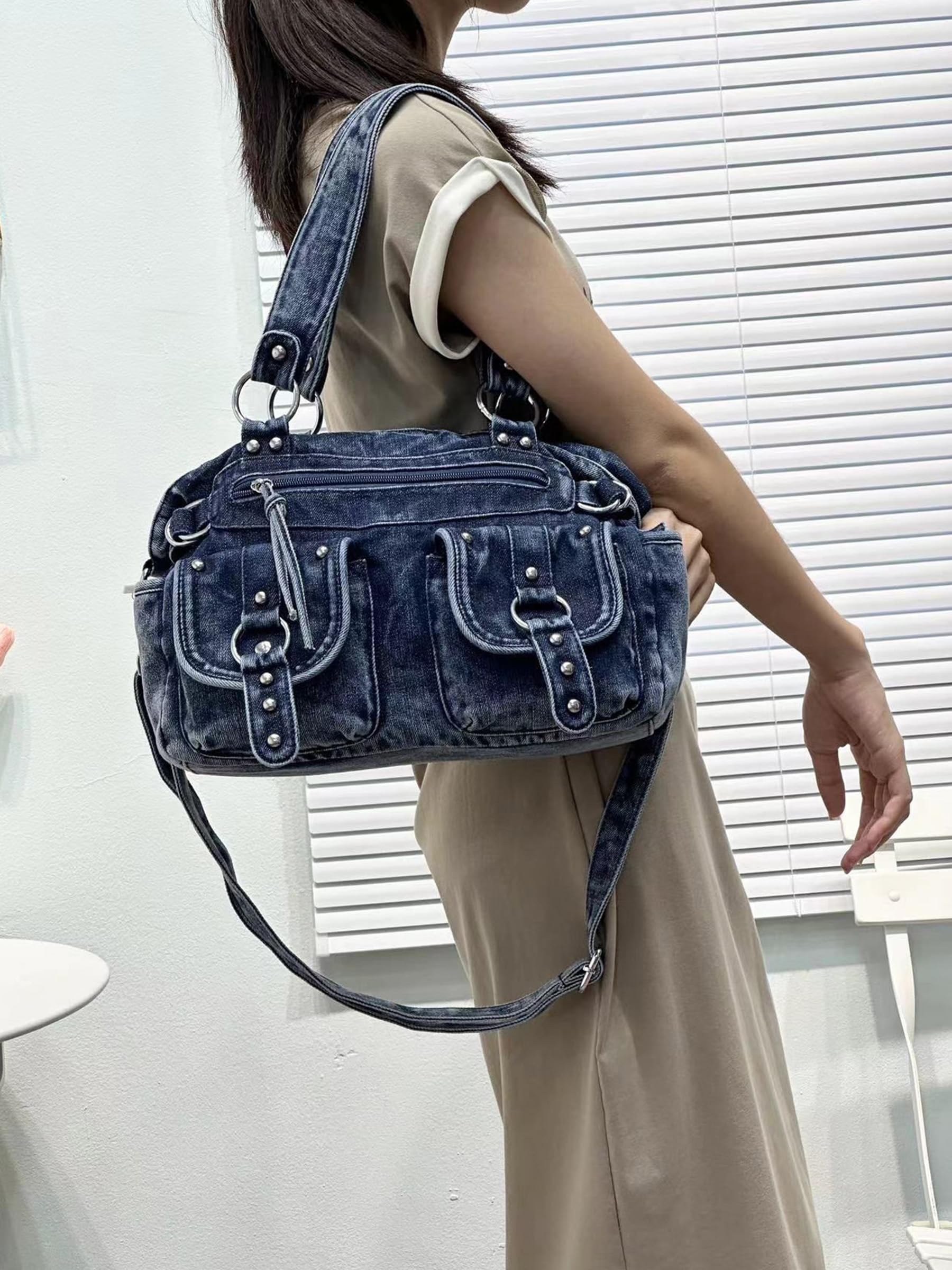 Stylish Women's Casual Washed Denim Shoulder Bag - Top Handle Hobo Purse for Everyday Use | Perfect for Work, Shopping & Travel Accessories