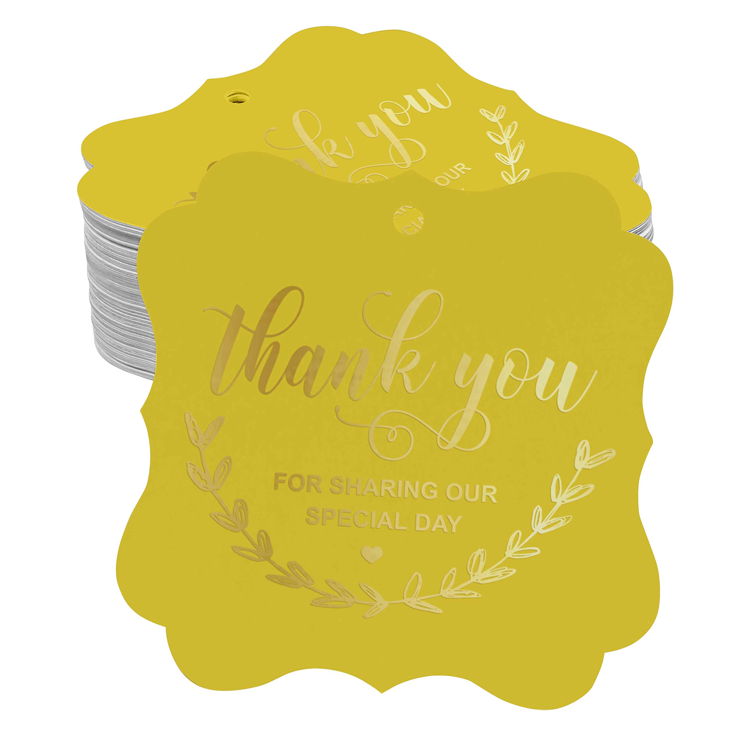 Premium Real Gold Foil Bracket-Shaped Hang Tags - 50 Pack for Wedding, Bridal Shower, Baby Shower, Birthday & Retirement Favors - Elegant Thank You Gift Tags for Special Occasions