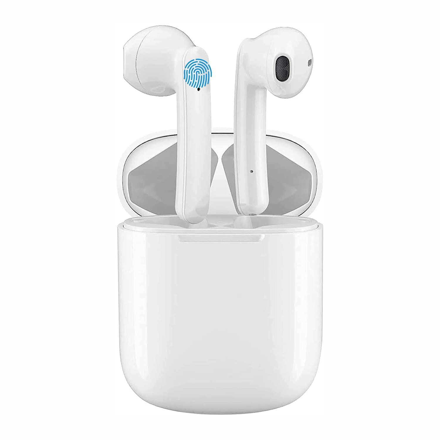 PANDOOKS True Wireless Earbuds Bluetooth 5.0 with Built-in Mic, Touch Control & Deep Bass - Noise Cancelling in-Ear Headphones for Music, Sports, Home Office (White) - Perfect for Running, Gym Workouts & Remote Meetings