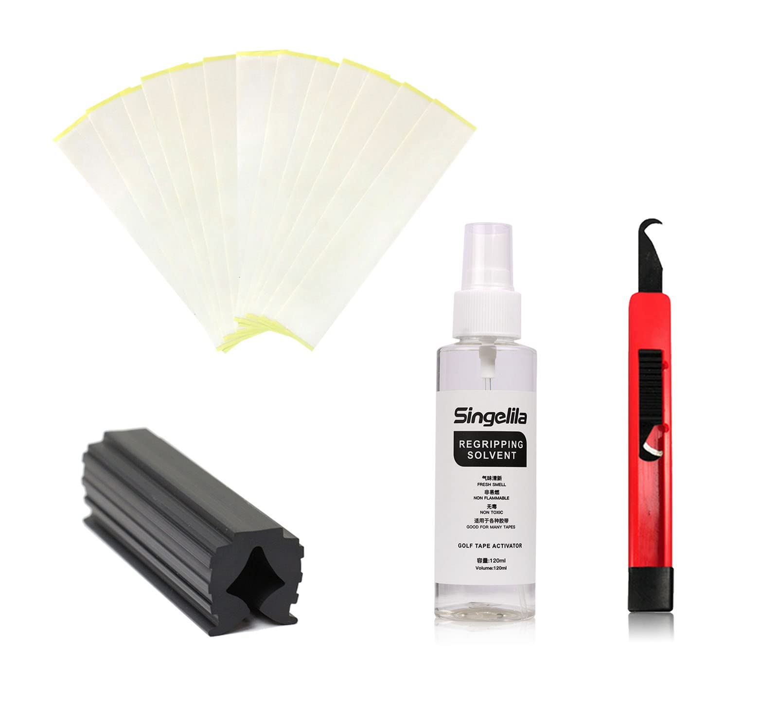 Singelila Golf Grip Replacement Kit - Professional Regripping Tools with Double-Sided Tape, Solvent, Rubber Vise Clamp & Hook Blade for Home & Club Maintenance