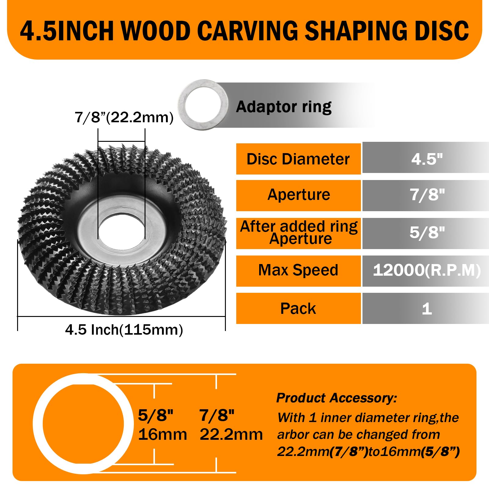 4.5 Inch Wood Carving Disc & Stump Grinder Wheel - 7/8