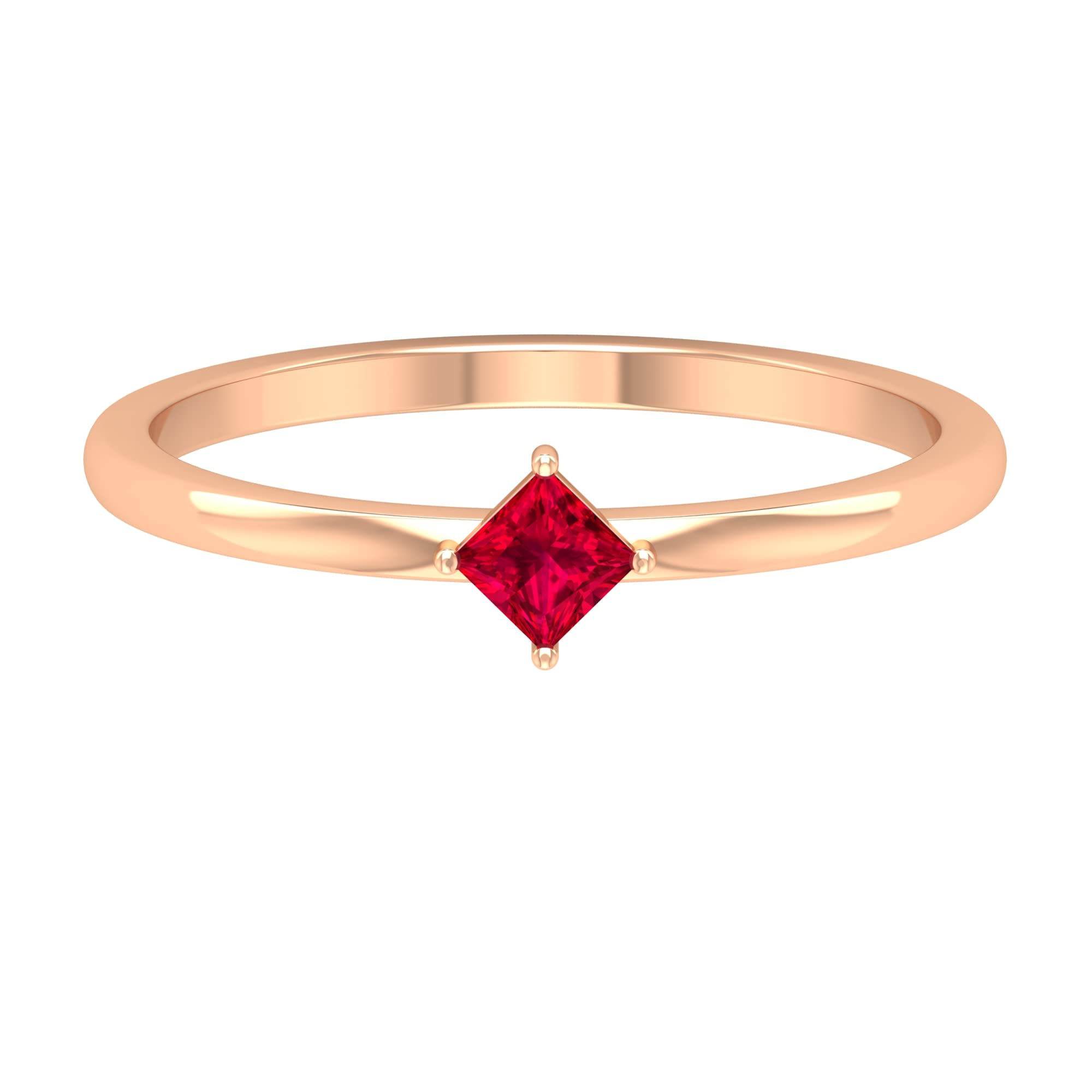 0.25 CT Princess Cut Ruby Promise Ring - Certified July Birthstone Ring in 14K Solid Gold - Elegant Diagonal Ruby & Gold Design for Anniversaries, Engagements & Special Occasions