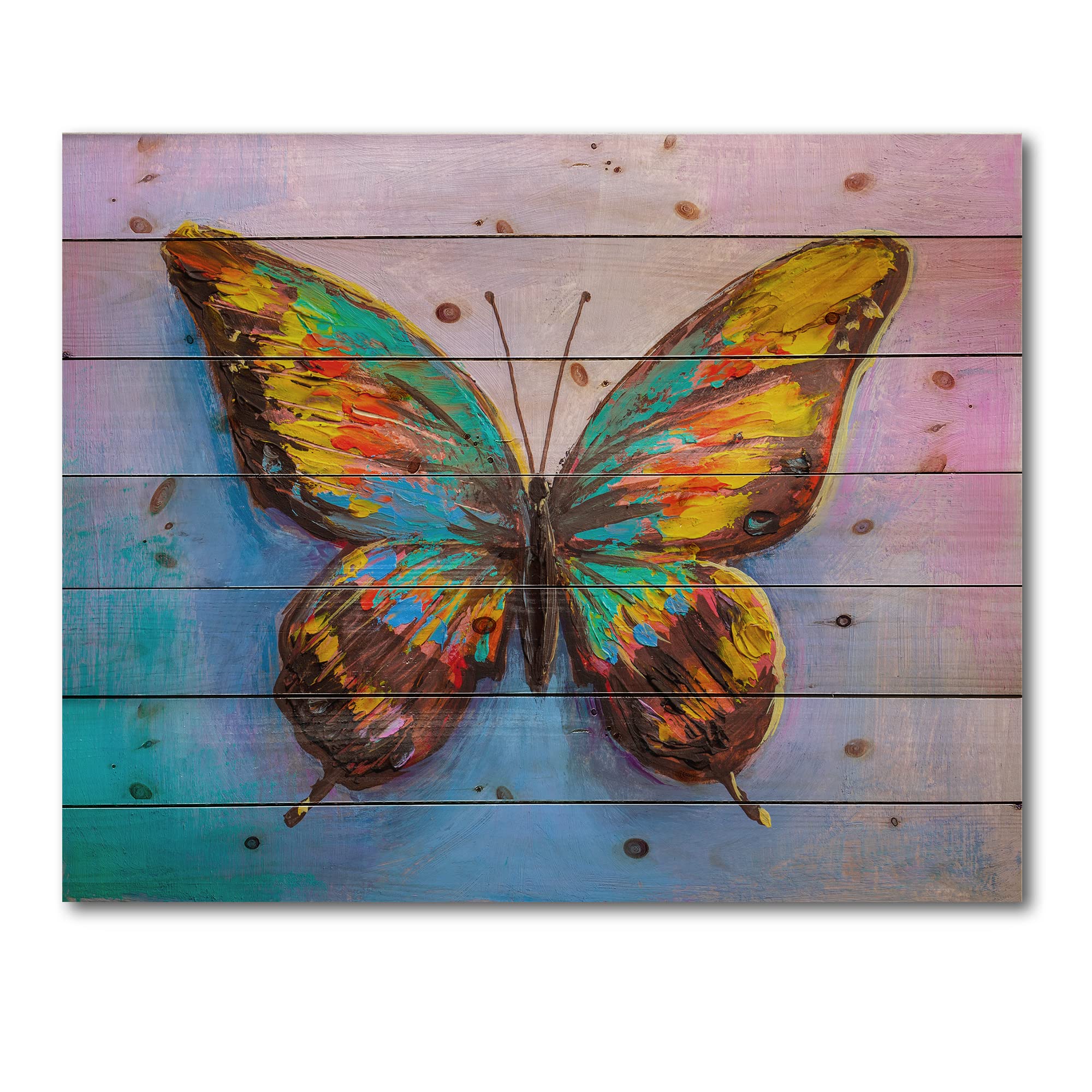 Modern Butterfly Wood Wall Art - Turquoise & Orange Abstract Wood Panel Decor, Large Pine Wood Wall Hanging for Living Room, Bedroom & Office
