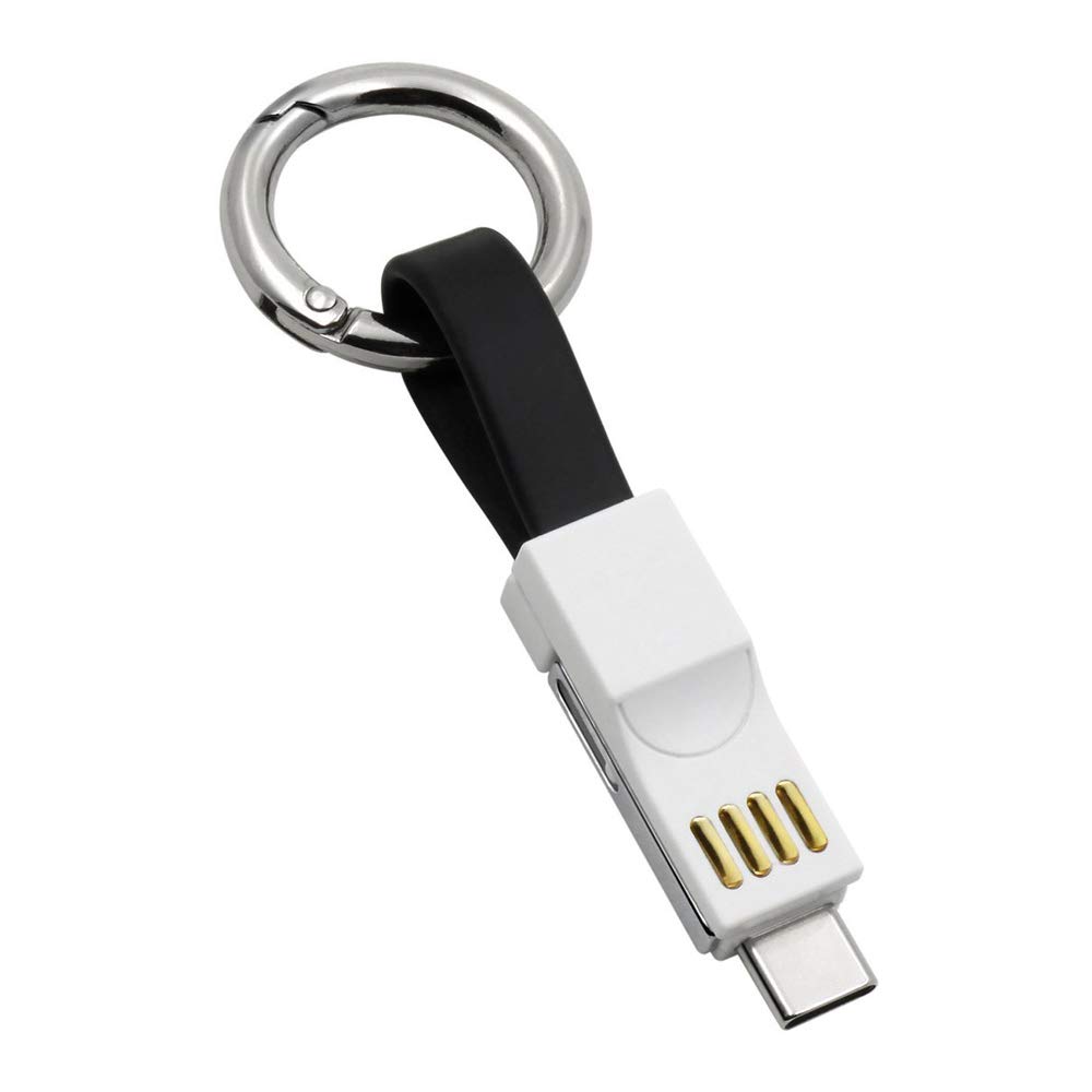 3-in-1 Fast Charging Cable - Keychain Portable Charger with Lightning, Type C & Micro USB - Short Travel Charging Cord (Black) - Perfect for iPhone, Android & Travel Accessories