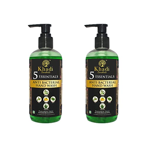Khadi Sanskriti 5 Essentials Antibacterial Hand Wash - Paraben Free, 300ml (3 Pack) | Natural & Gentle for Daily Hand Hygiene at Home, Kitchen, or Office