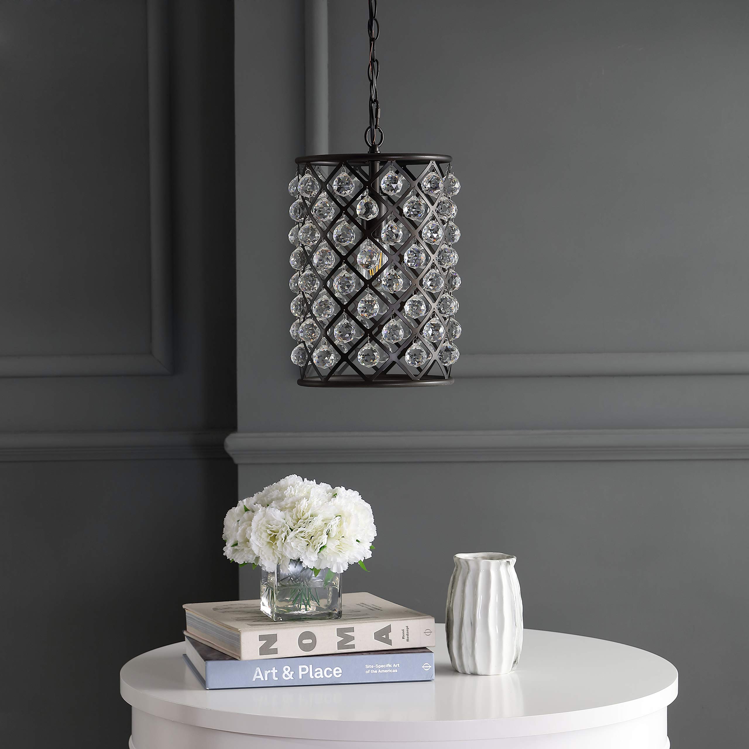 JONATHAN Y JYL9025A Gabrielle 10-Inch Crystal & Metal LED Pendant Light - Modern Contemporary Transitional Glam Chandelier - Perfect for Living Room, Dining Room, Kitchen, Bedroom, Hallway & Foyer - Oil Rubbed Bronze Finish