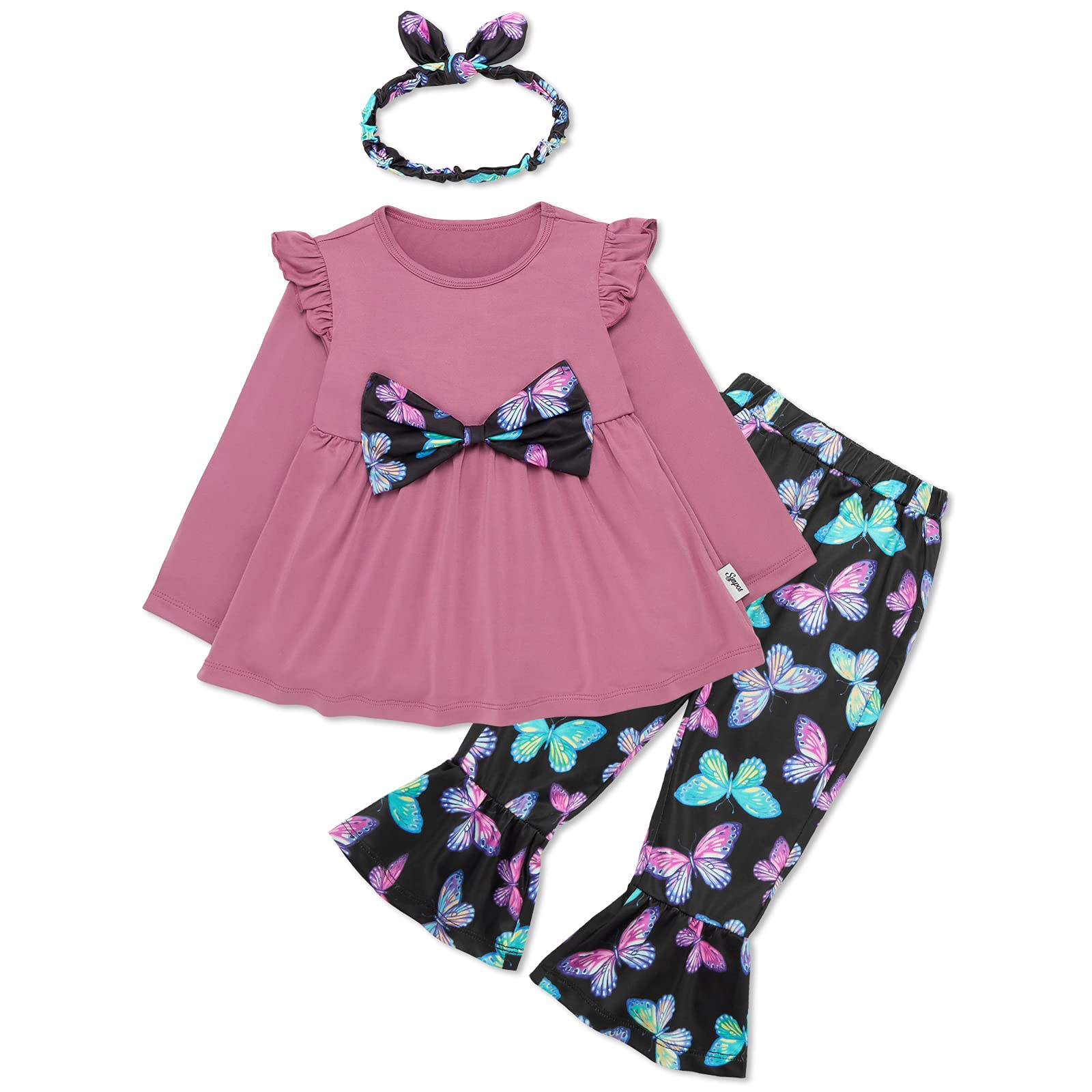 Adorable Toddler Baby Girl Outfit - Long Sleeve Ruffle Top & Floral Pants Set with Headband | Fall Winter Clothes for Girls | Perfect for Holidays, Parties & Family Photos