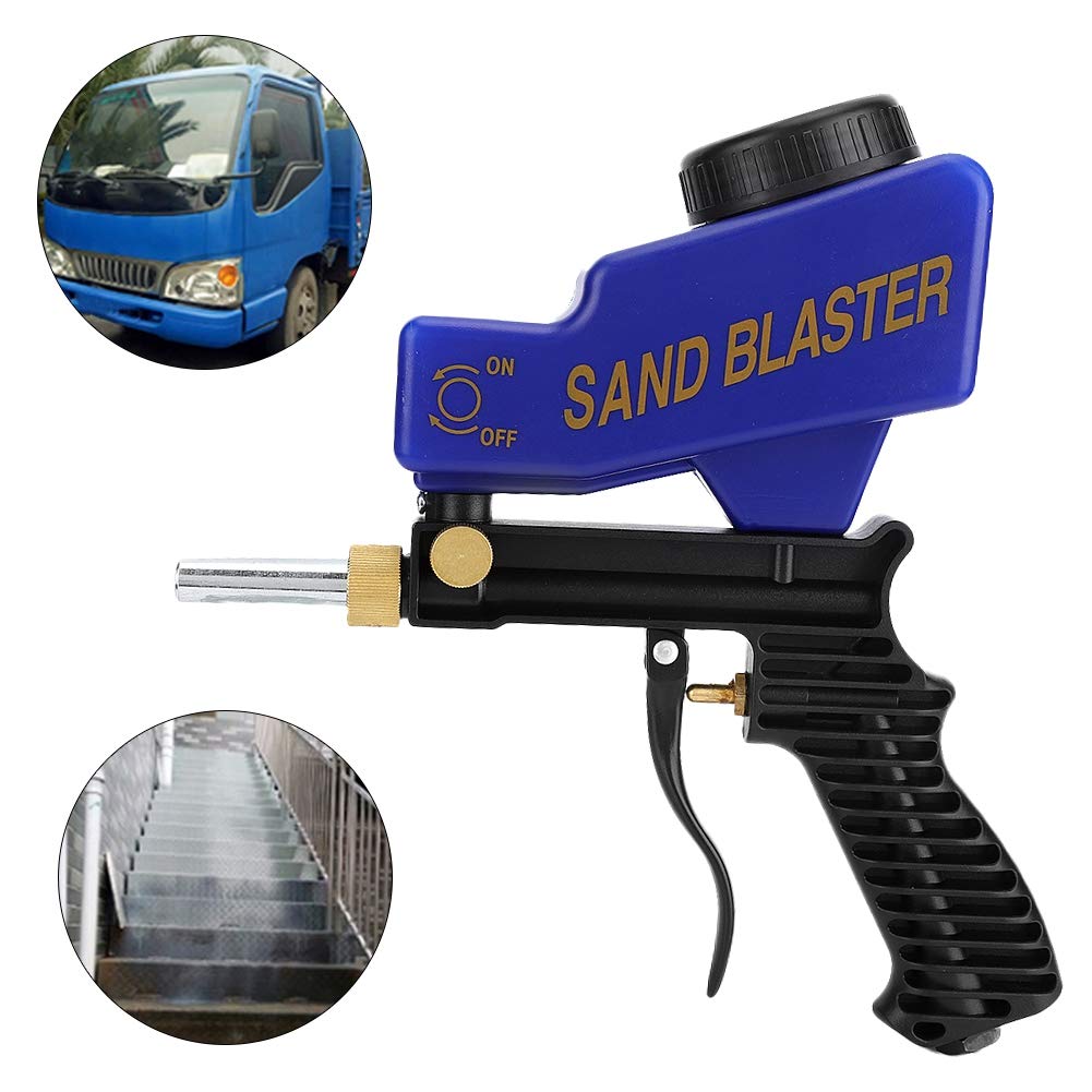 KIMISS Portable Sand Blaster Gun Kit - Pneumatic Handheld Sandblasting Tool for Paint & Rust Removal (Blue) | Ideal for Auto Body Repair, Metal Surface Cleaning & DIY Projects
