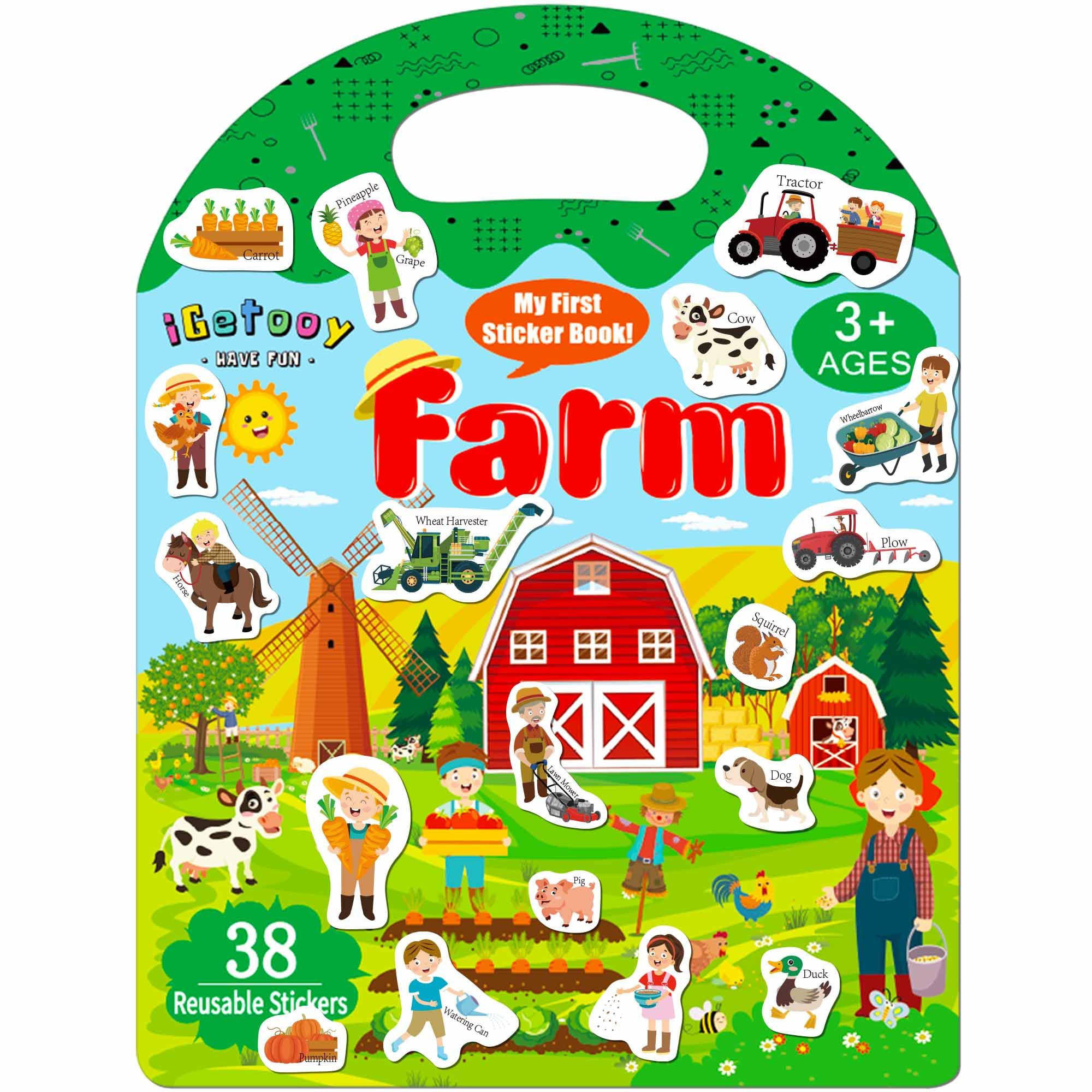 Reusable Sticker Books for Toddlers 1-3 Years Old | Farm, Airplane & Vehicle Stickers for Kids | Travel Activity Toy for Boys & Girls | Perfect for Road Trips, Airplane Rides & Quiet Playtime