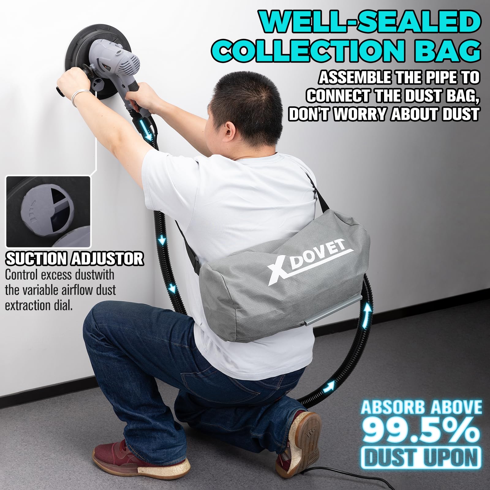 XDOVET 7 Inch Electric Drywall Sander - 710W Powerful Handheld Sander with Vacuum Dust Collector, 6 Variable Speed (1200-2500 RPM), Includes 20 Sanding Discs - Perfect for Drywall Repair, Home Renovation & Professional Construction Projects