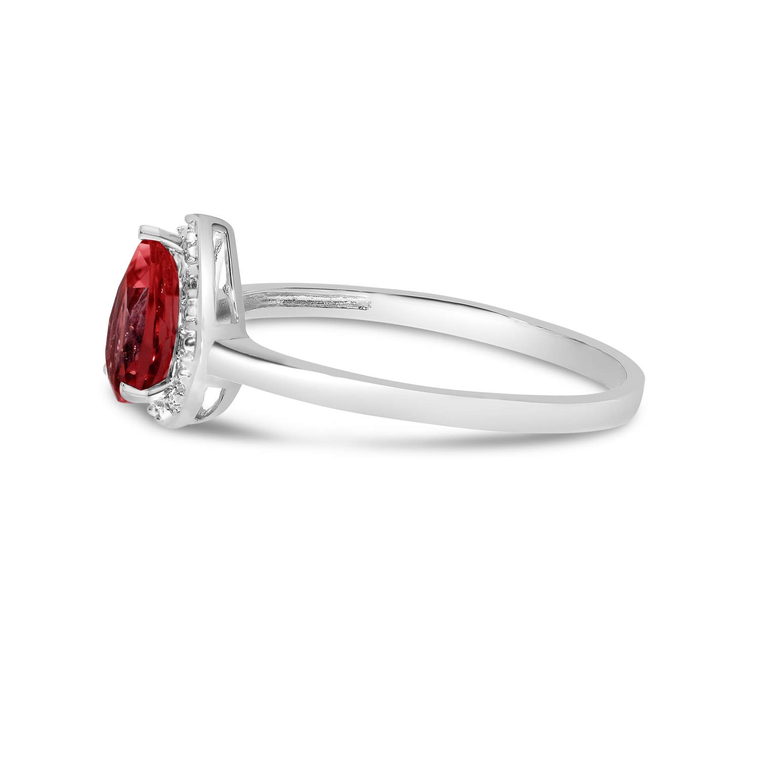 10K White Gold Pear-Shaped Garnet and Diamond Ring for Women - Elegant Engagement, Wedding, Anniversary Gift