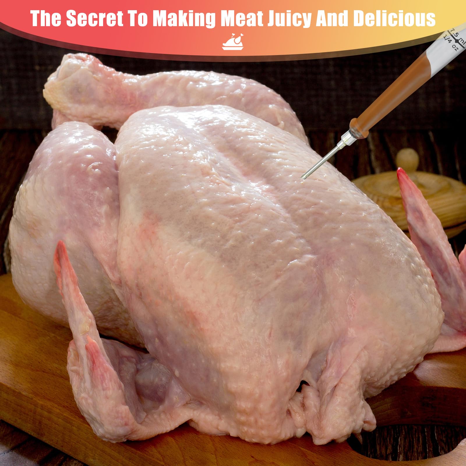 Premium Turkey Basting Syringe Kit - Food Grade Silicone Bulb with 2 Stainless Steel Injector Needles & Basting Brush - Perfect for Thanksgiving, Roasting, Grilling & Marinating Meats - Easy to Use & Clean