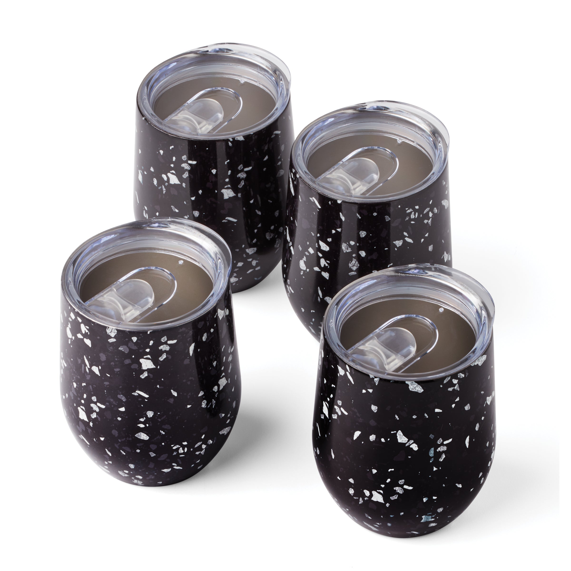 Premium Insulated Terrazzo Wine Tumblers Set of 4 - 16oz Stainless Steel Cups with Lid & Straw - Perfect for Chilled Cocktails, Iced Coffee & Outdoor Parties