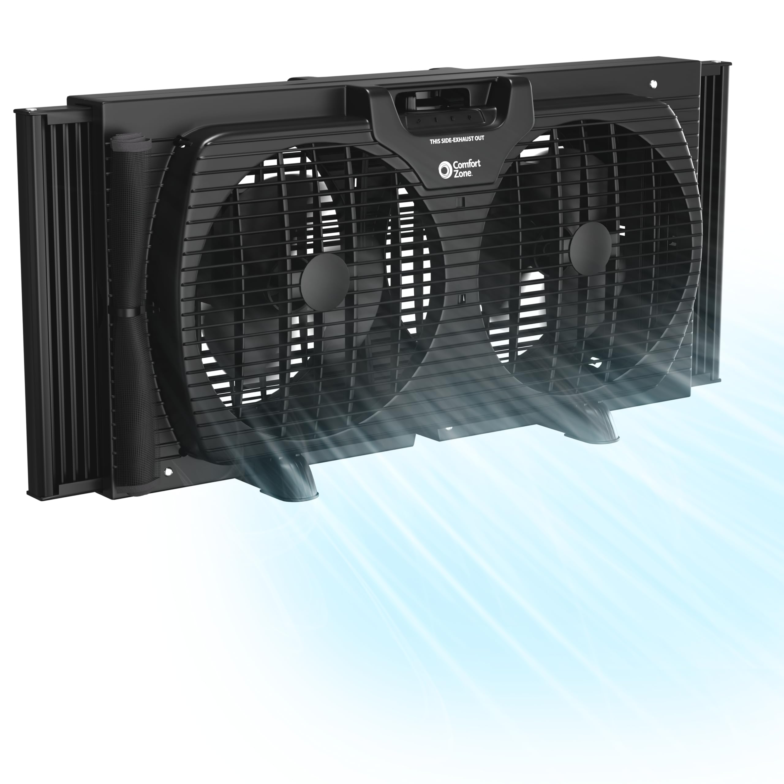9 Inch Dual Window Fan with 3 Speed Settings - Auto-Locking Expanders & Removable Bug Screen - Quiet Cooling for Bedroom, Office & Home - Black (Ideal for Summer Cooling & Air Circulation)