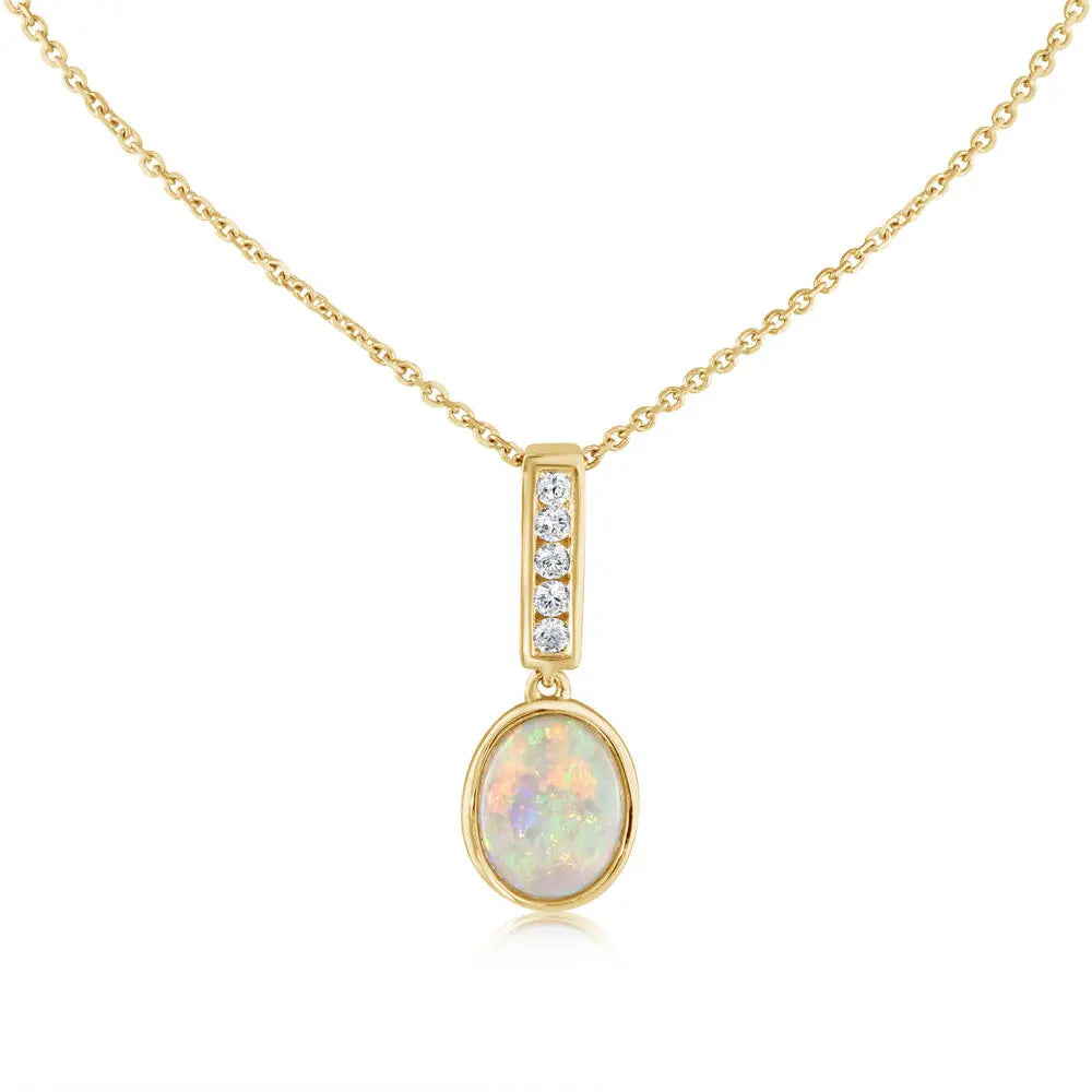 14K Gold Australian Opal and Diamond Pendant Necklace for Women - Elegant Opal Jewelry Gift for Birthday, Anniversary & Special Occasions