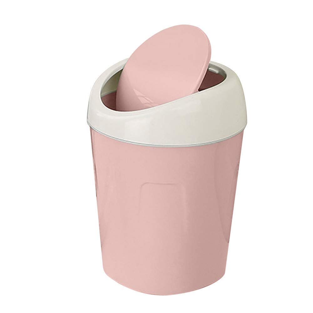 Mini Creative Covered Trash Can for Kitchen & Living Room - Pink | Small Desktop Garbage Bin for Office, Bathroom, Bedroom | Yu2d Trumpet Design Wastebasket