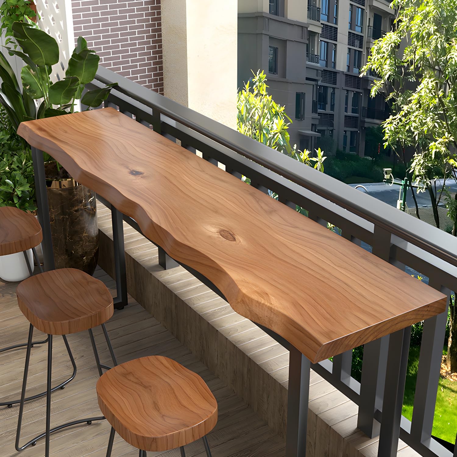 Solid Wood Bar Height Table - Live Edge Sofa Console & Dining Table - Industrial Narrow Bar Top Table (47.2