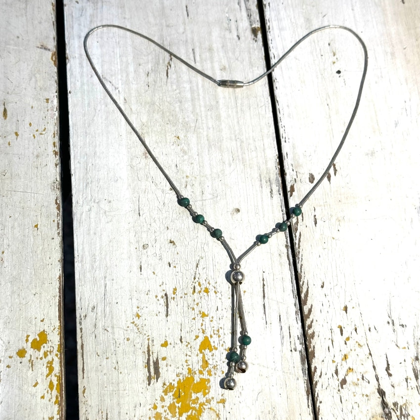 Vintage Beaded Liquid Sterling Silver Turquoise Necklace for Women - Handmade Boho Jewelry Gift for Birthday, Anniversary & Special Occasions