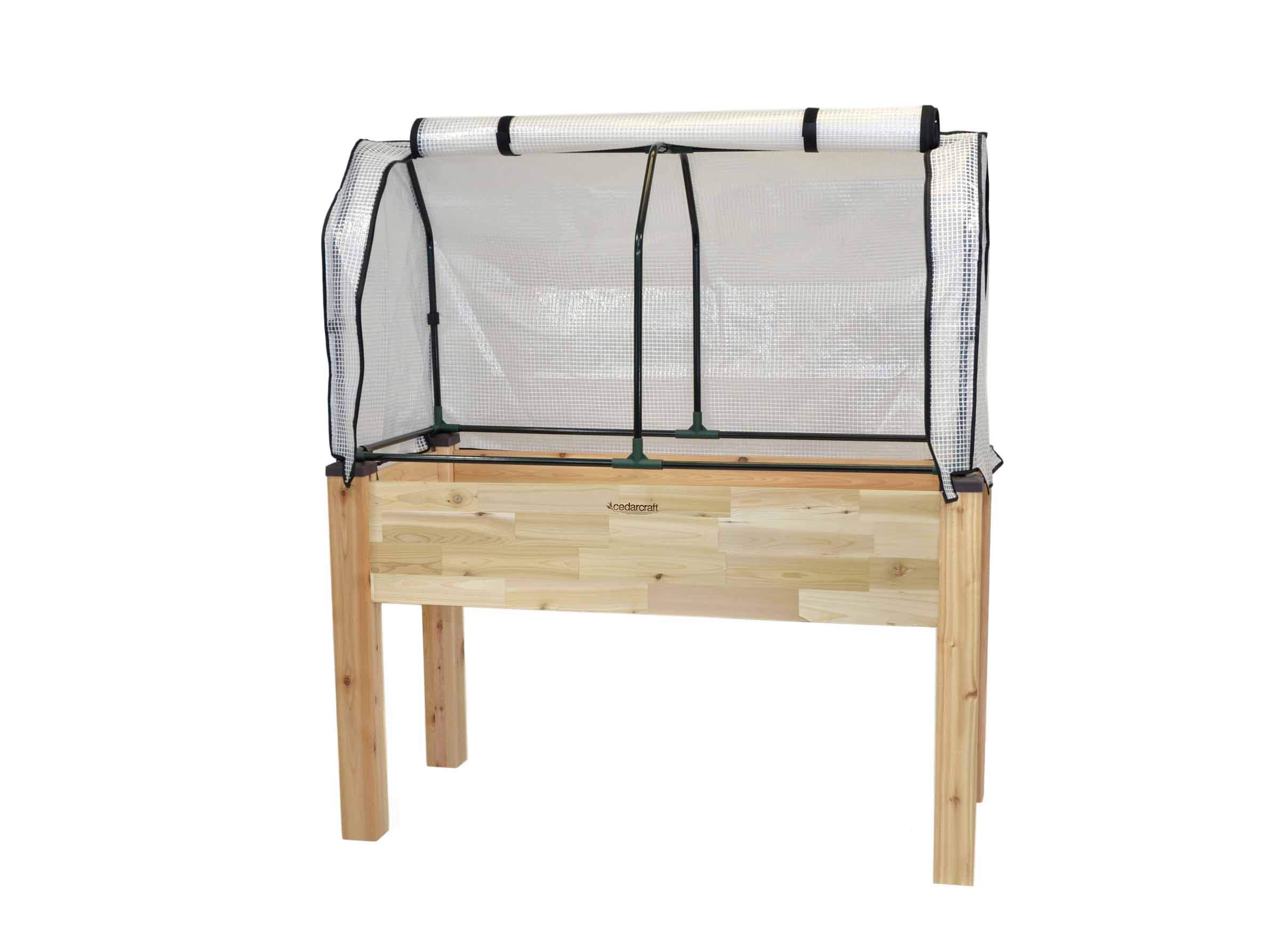 **Self-Watering Elevated Cedar Planter Box - 23” x 49” x 30” Raised Garden Kit with Greenhouse Cover for Tomatoes, Vegetables & Herbs - Perfect for Patio, Balcony & Backyard Gardening**