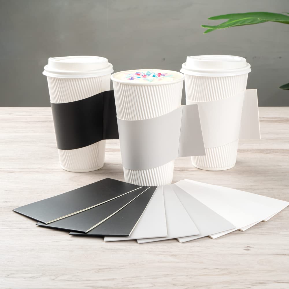 Restpresso 1000 Disposable Hot Coffee Cup Sleeves with Handle - Fits 12oz, 16oz & 20oz Cups | Gray Paper Coffee Jackets for Takeout, Cafes & Office Break Rooms (Cups Sold Separately)