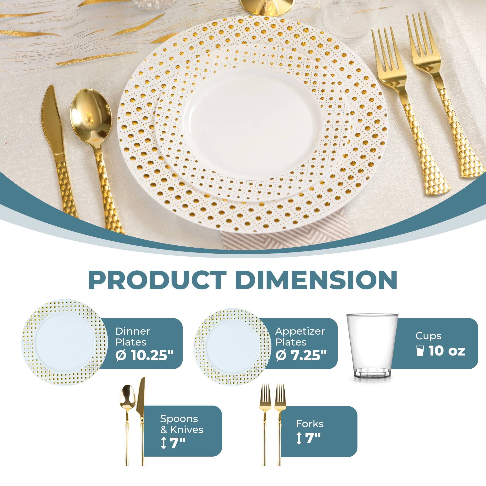 White and Gold Plastic Party Bundle - 50 Pack Decorative Spheres for Birthday, Wedding, Baby Shower & Holiday Decorations - Perfect for Table Centerpieces, Balloon Garlands, and Event Styling