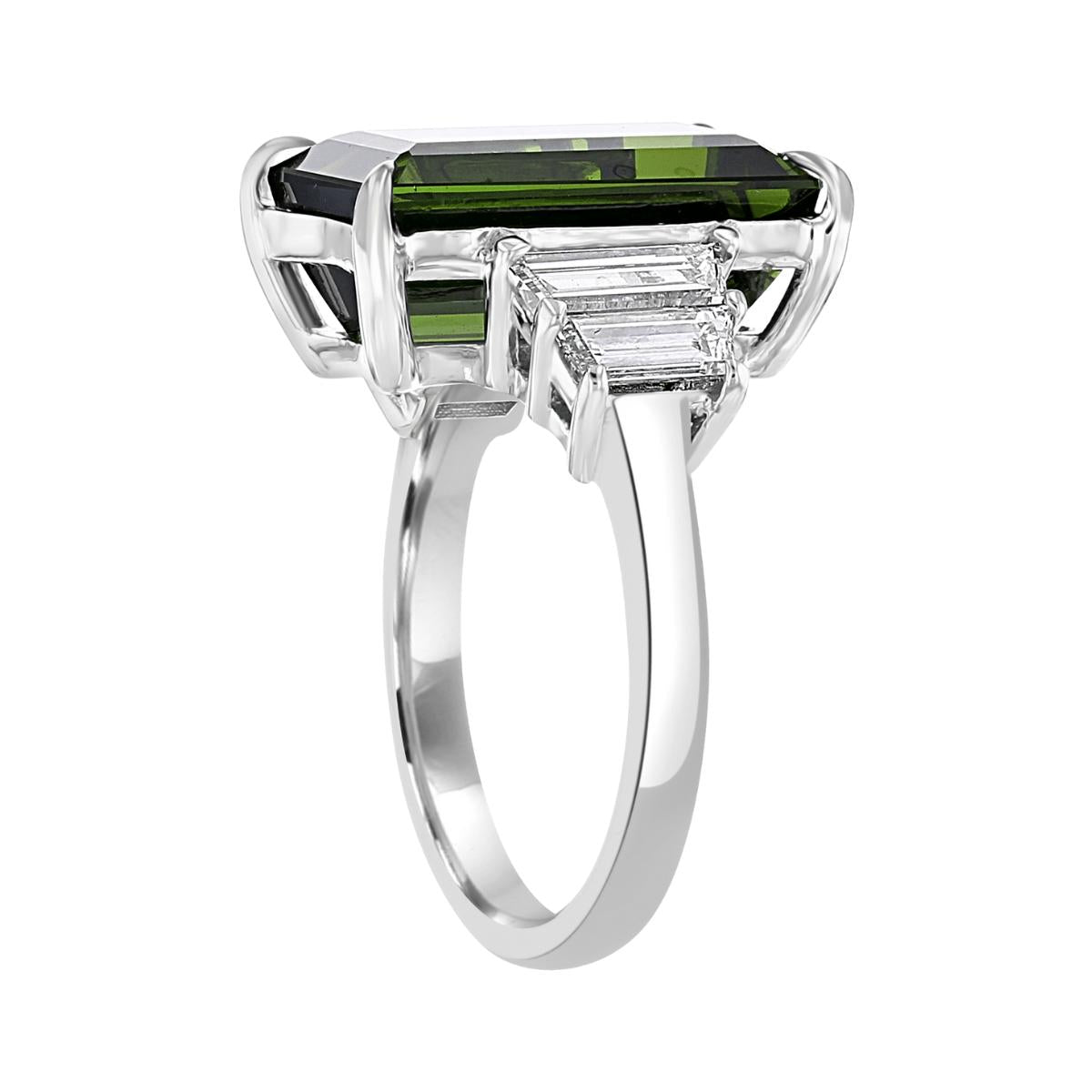 JULEVE 8.18 CTW Tourmaline & 1.27 CTW Diamond Step Cut Ring - Elegant Wedding, Engagement & Anniversary Jewelry Gift for Women