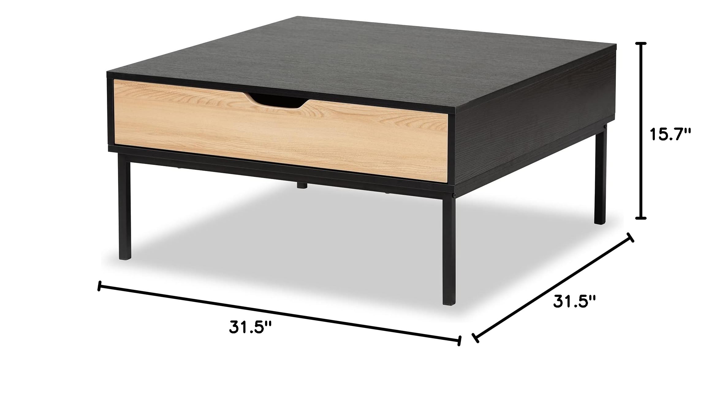 Baxton Studio Haben Coffee Table - Solid Oak Wood with Brown/Black Finish - Modern Living Room Furniture for Home & Office Decor