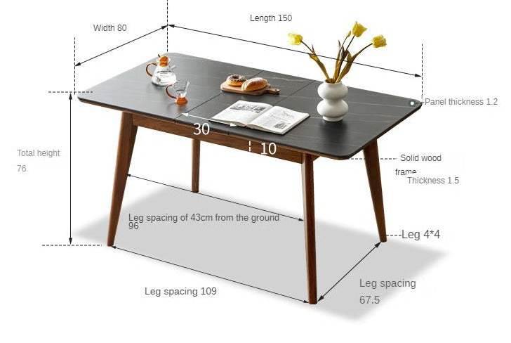 Premium Black Walnut & Ash Solid Wood Extendable Dining Table - Expandable Rock Slab Design for Modern Farmhouse, Rustic Kitchen & Open Concept Dining Rooms