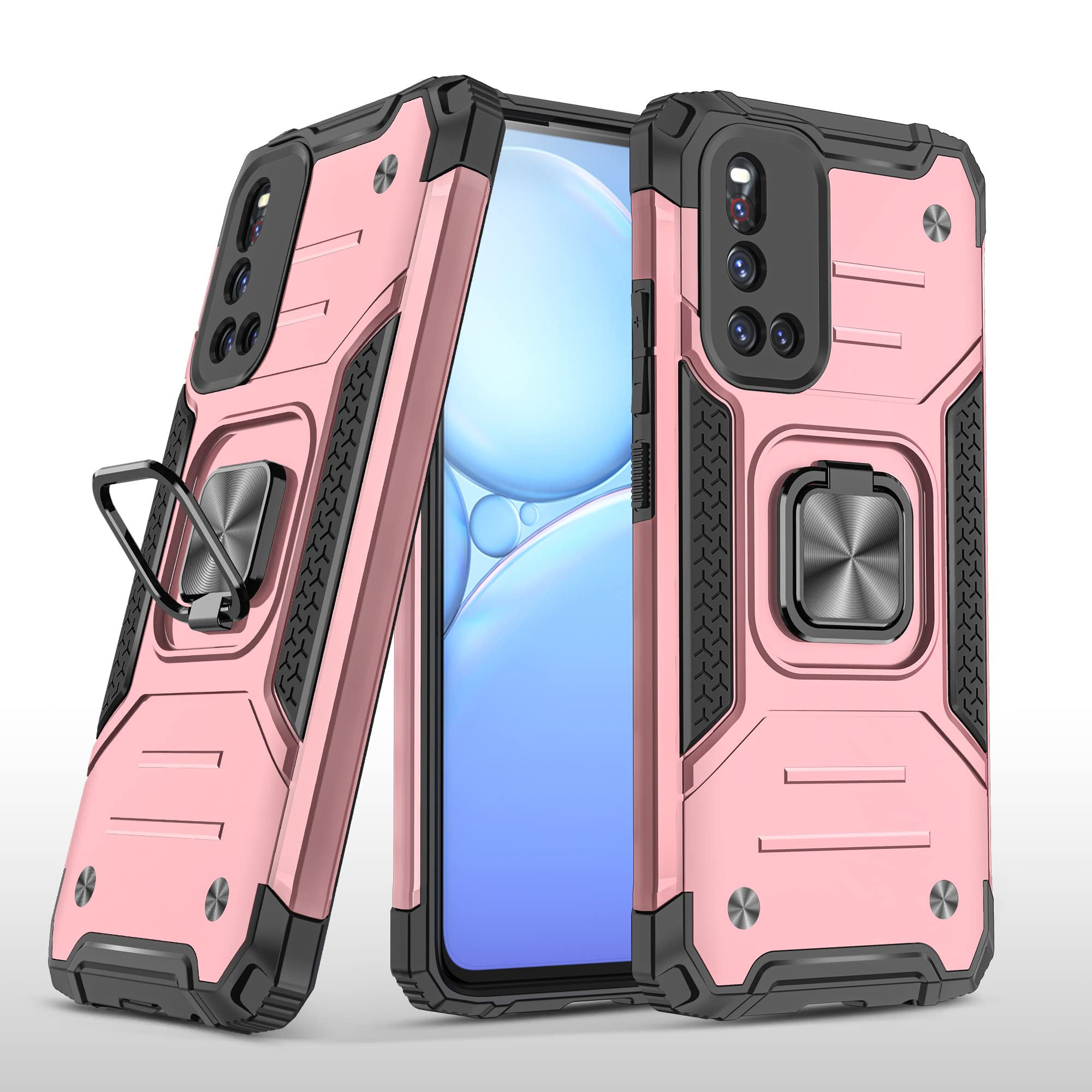 Shockproof & Anti-Drop Vivo V19 Phone Case with Belt Ring - Dual Layer TPU Frame Protective Cover (Pink) - Perfect for Outdoor Activities, Work & Daily Use