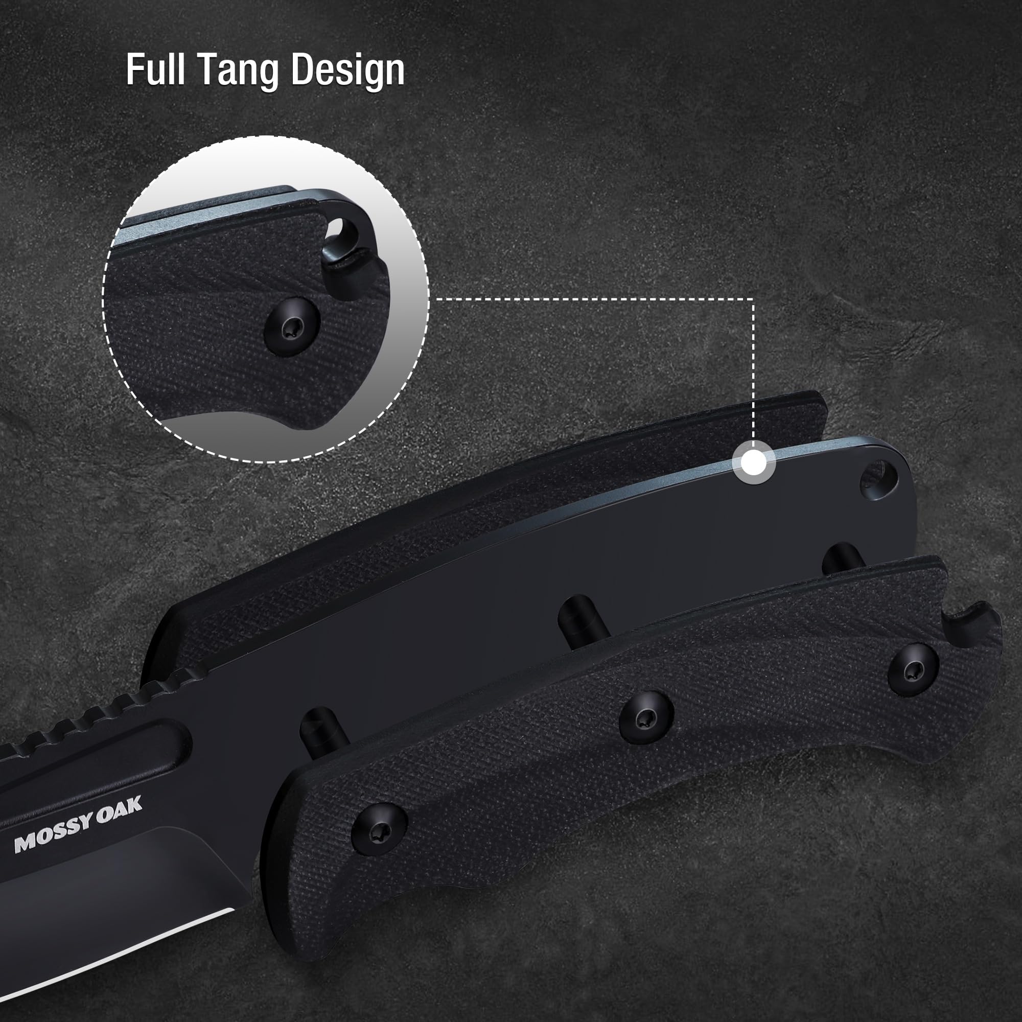 MOSSY OAK Hunting Knife with Sheath - 8.5 Inch Full Tang Fixed Blade Outdoor Survival Knife for Camping, Hiking & Bushcraft | Durable G10 Handle (Black) | Perfect for Wilderness Adventures & Outdoor Activities