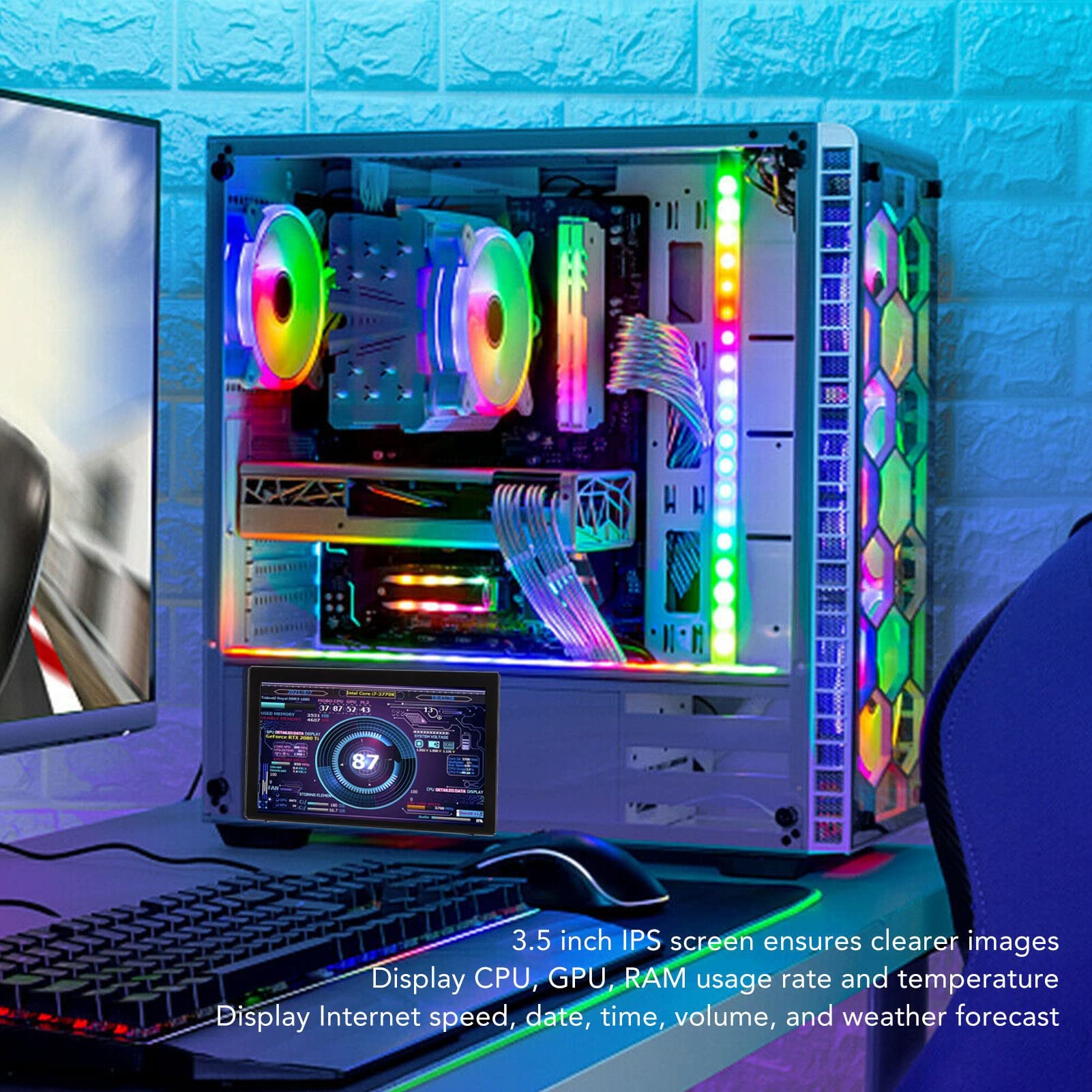 Bewinner 5 Inch USB IPS Mini Display for PC CPU Monitor - DIY Temperature Theme, Secondary Screen for Computer Case with ARGB Lighting | Perfect for Gaming Rigs, Workstations & Custom PC Builds