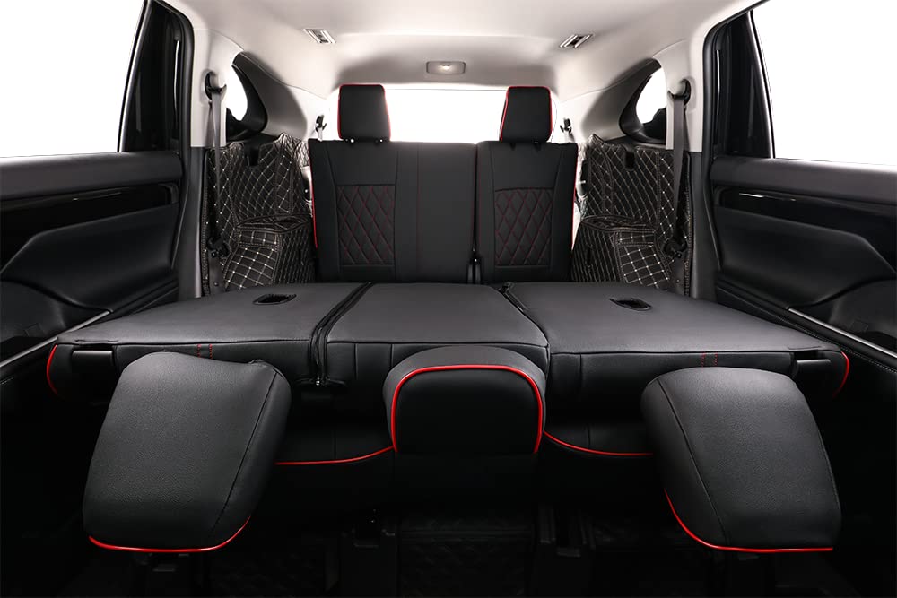 Premium Leather Car Seat Covers for Toyota Highlander 2014-2019 - Custom Fit 2nd Row 40/60 Split Truck Seat Covers Full Set (Black with Red Trim) - Durable Protection for Daily Commute & Road Trips