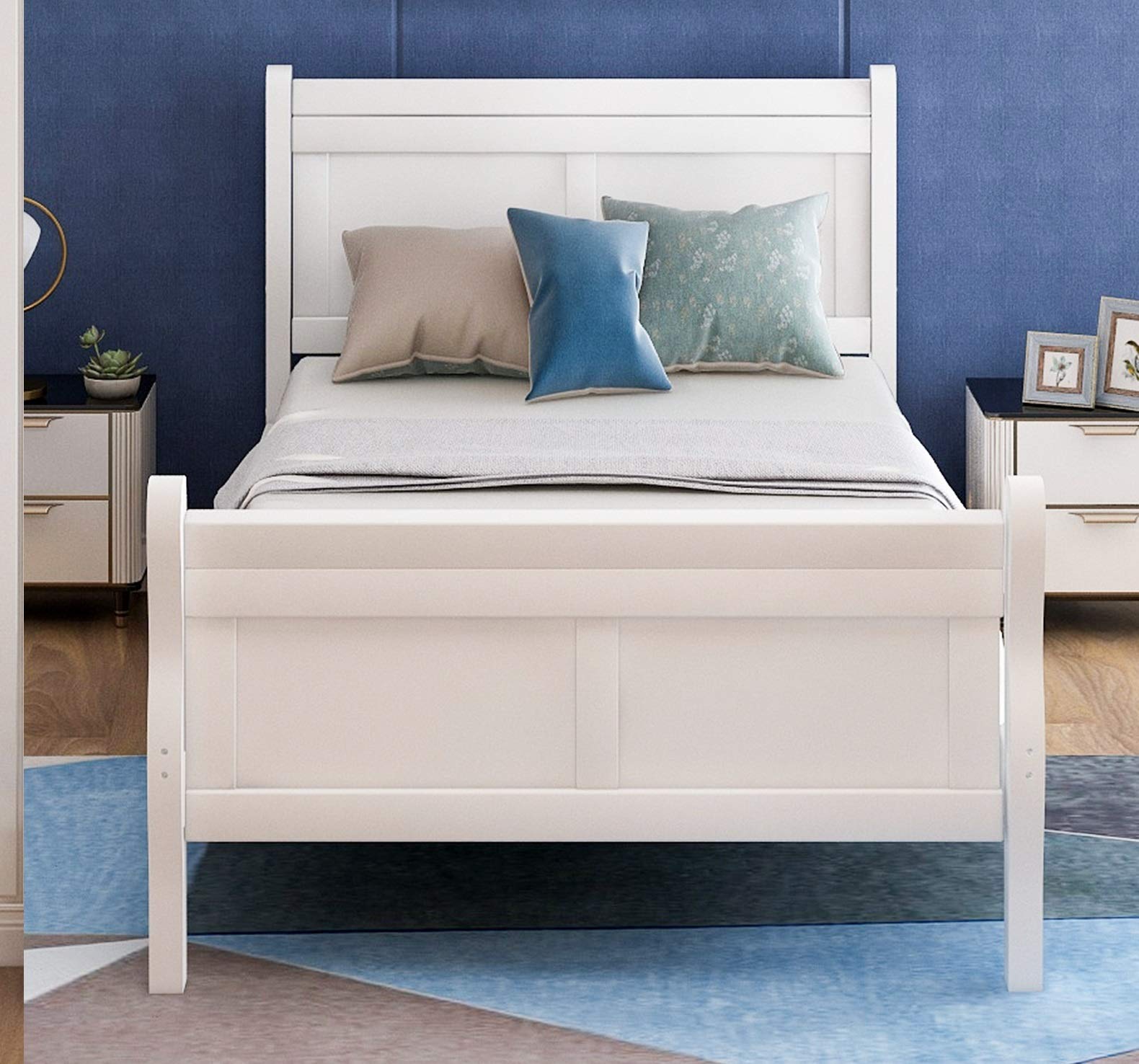 **Danxee White Wood Twin Bed Frame with Headboard & Footboard - Sturdy Platform Bed with Wooden Slat Support, No Box Spring Needed - Perfect for Kids & Teens Bedrooms, Guest Rooms, Dorms (White)**
