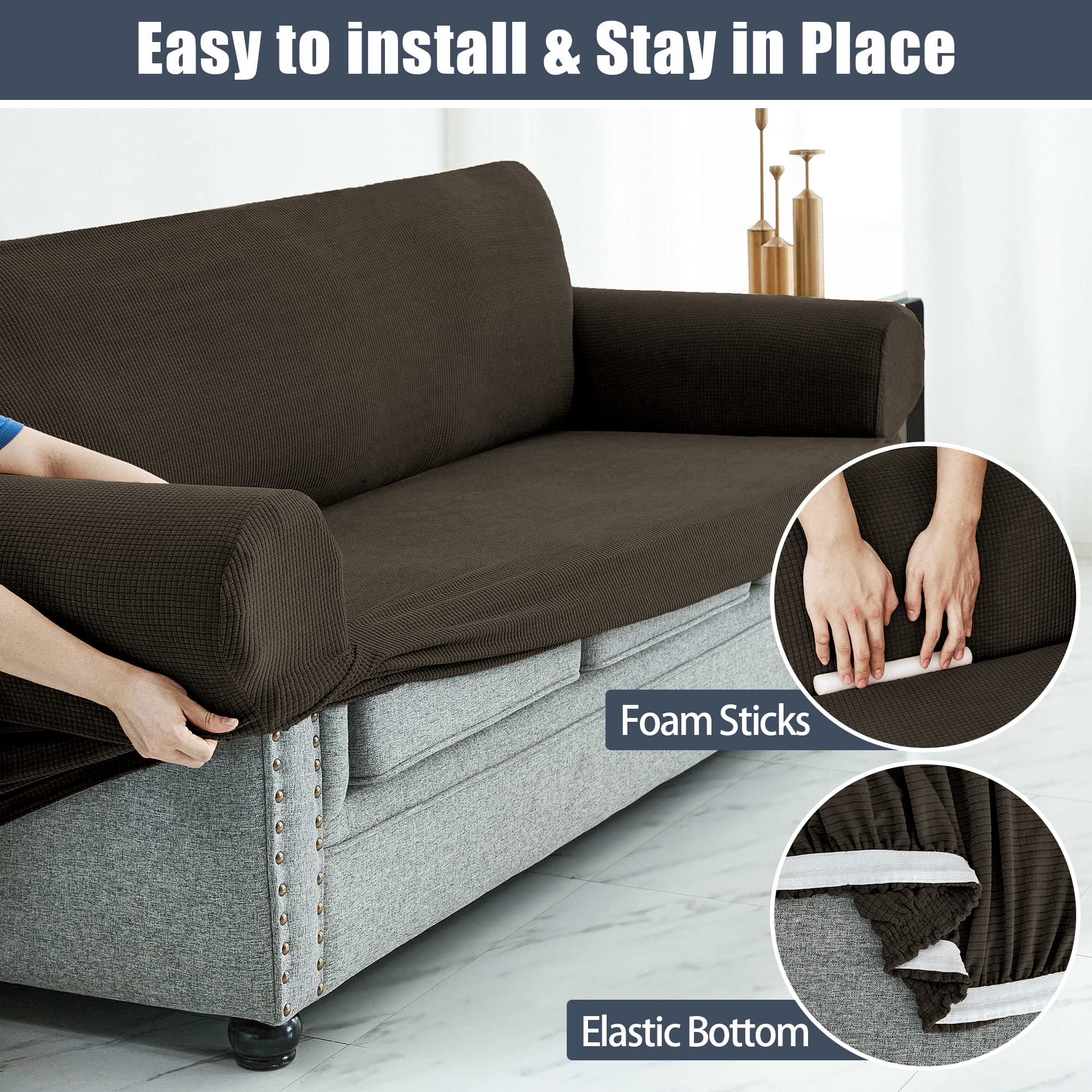 Stretch Sofa Slipcover Waterproof Couch Cover - Soft Elastic Furniture Protector for Pets & Kids - XL Brown - Perfect for Living Room, Family Room & Pet-Friendly Homes